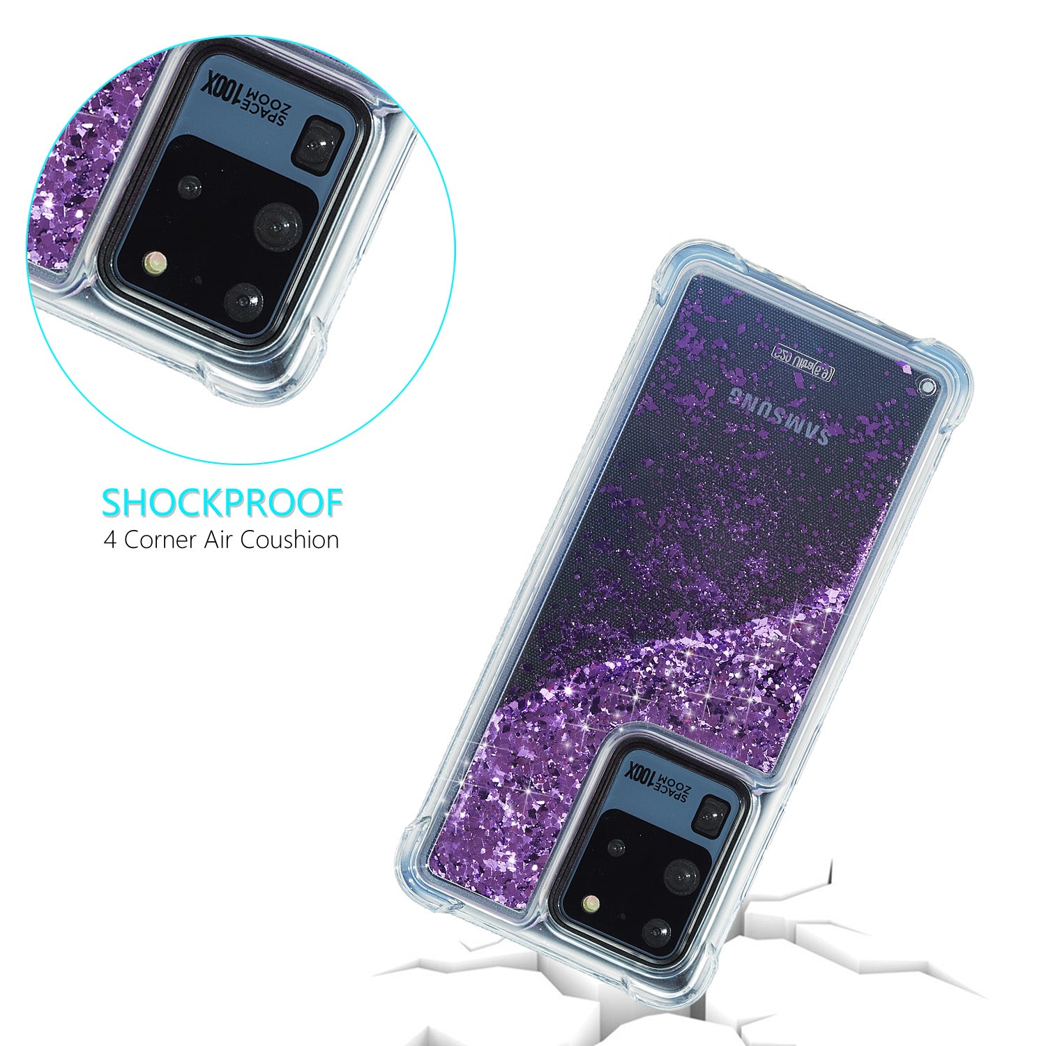 Glitter Powder Quicksand TPU Phone Cover for Samsung Galaxy S20 Ultra - Purple