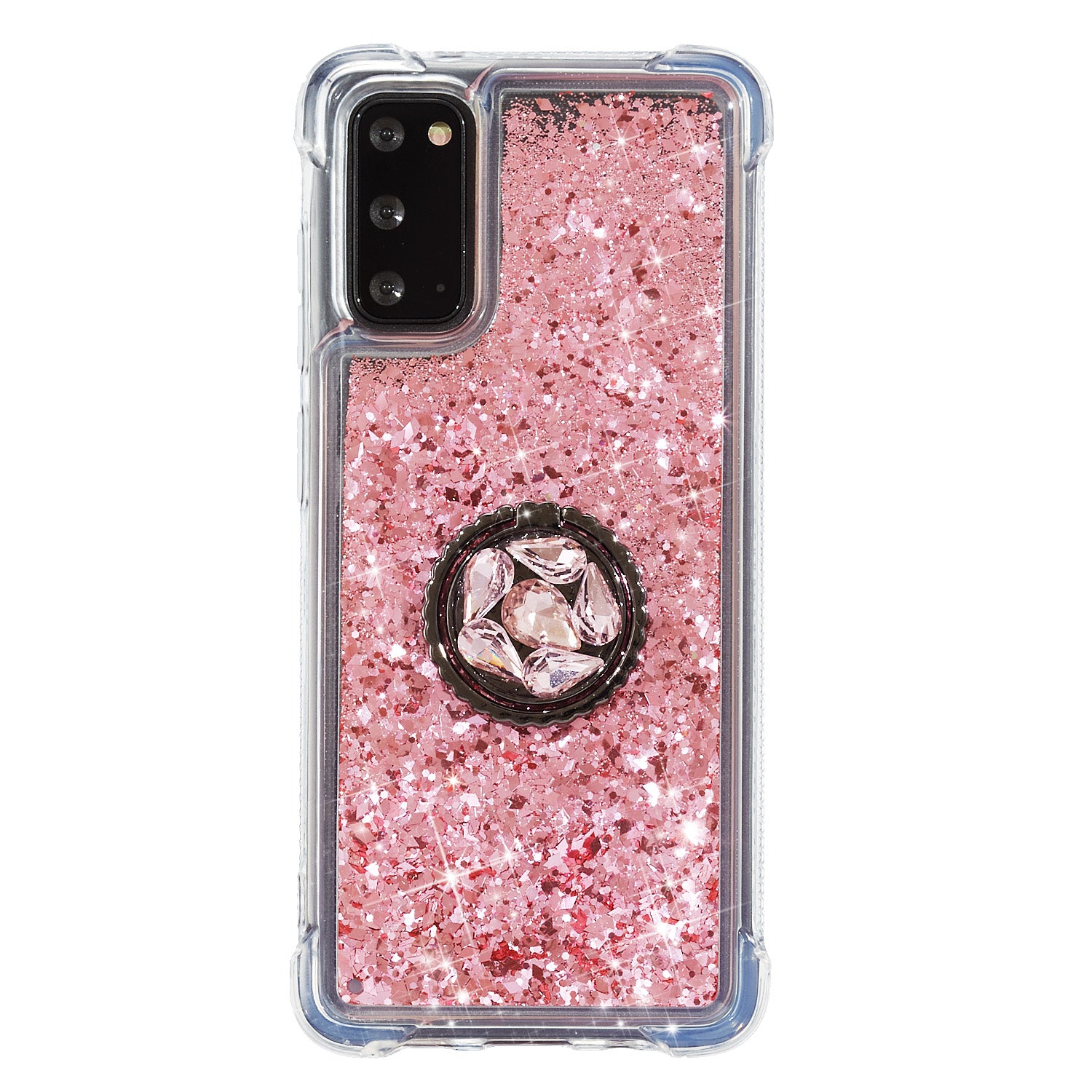 Glitter Powder Quicksand Rhinestone Decor Kickstand TPU Phone Cover for Samsung Galaxy S20 4G/S20 5G - Pink