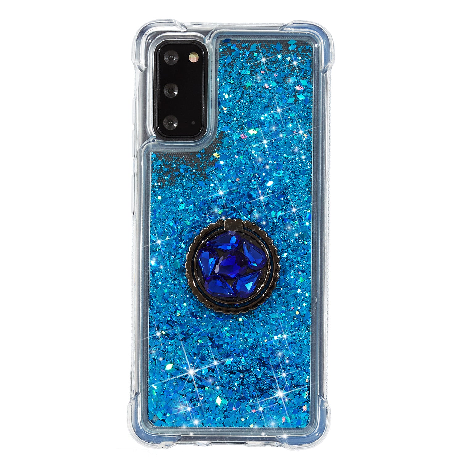 Glitter Powder Quicksand Rhinestone Decor Kickstand TPU Phone Cover for Samsung Galaxy S20 4G/S20 5G - Blue