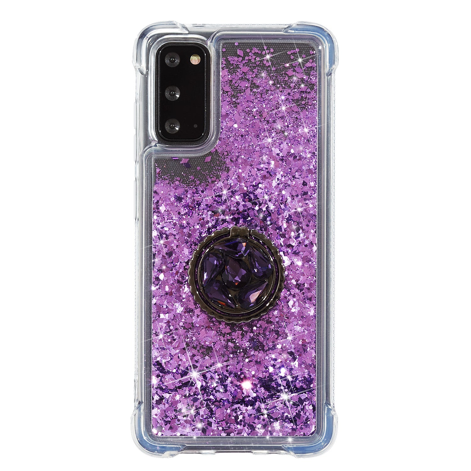 Glitter Powder Quicksand Rhinestone Decor Kickstand TPU Phone Cover for Samsung Galaxy S20 4G/S20 5G - Purple