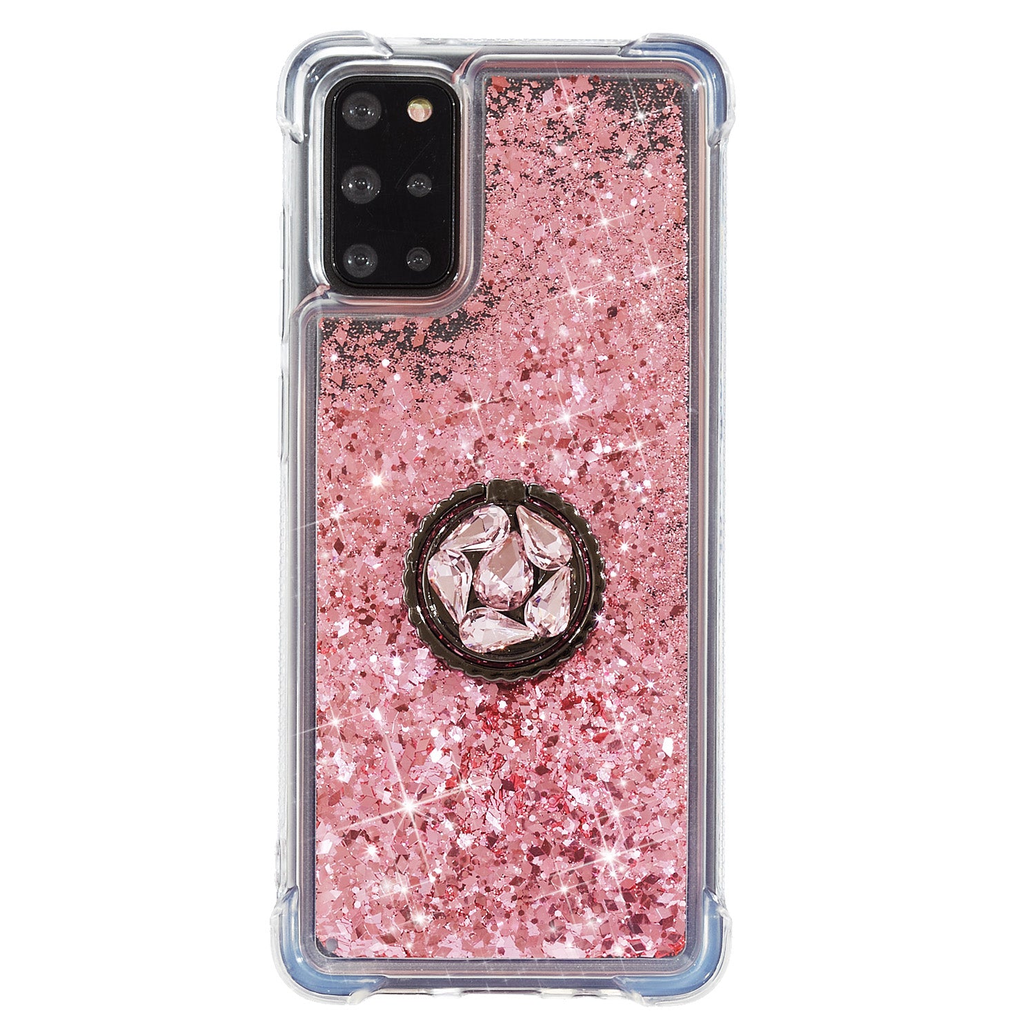 Glitter Powder Quicksand Rhinestone Decor Kickstand TPU Phone Cover for Samsung Galaxy S20 Plus / S20 Plus 5G - Pink