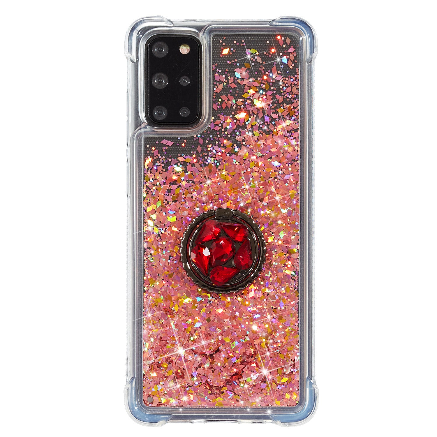 Glitter Powder Quicksand Rhinestone Decor Kickstand TPU Phone Cover for Samsung Galaxy S20 Plus / S20 Plus 5G - Red