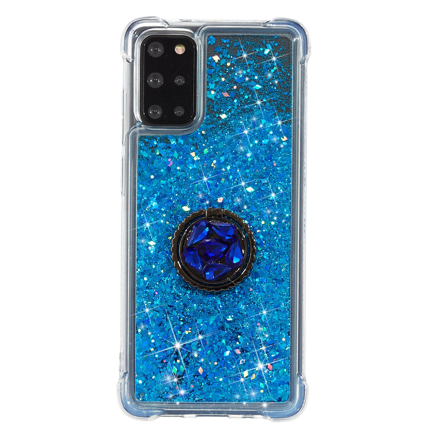 Glitter Powder Quicksand Rhinestone Decor Kickstand TPU Phone Cover for Samsung Galaxy S20 Plus / S20 Plus 5G - Blue