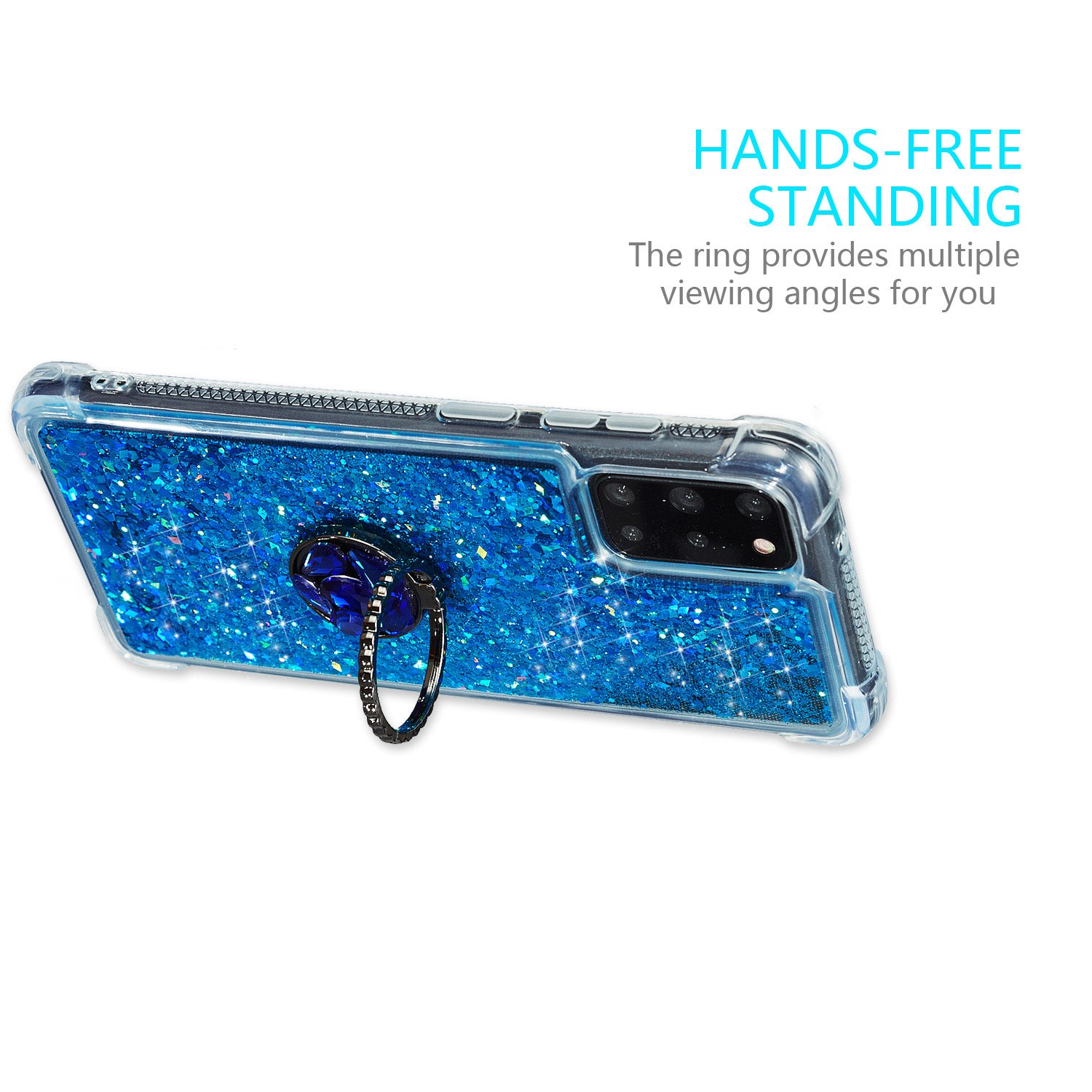 Glitter Powder Quicksand Rhinestone Decor Kickstand TPU Phone Cover for Samsung Galaxy S20 Plus / S20 Plus 5G - Blue