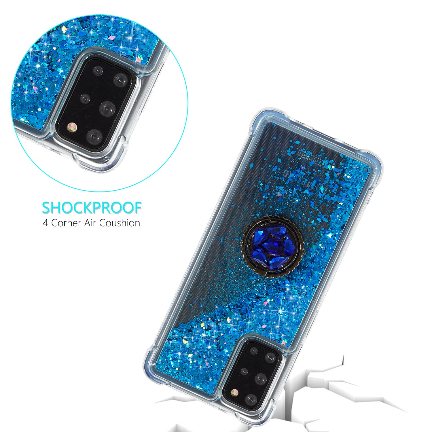 Glitter Powder Quicksand Rhinestone Decor Kickstand TPU Phone Cover for Samsung Galaxy S20 Plus / S20 Plus 5G - Blue