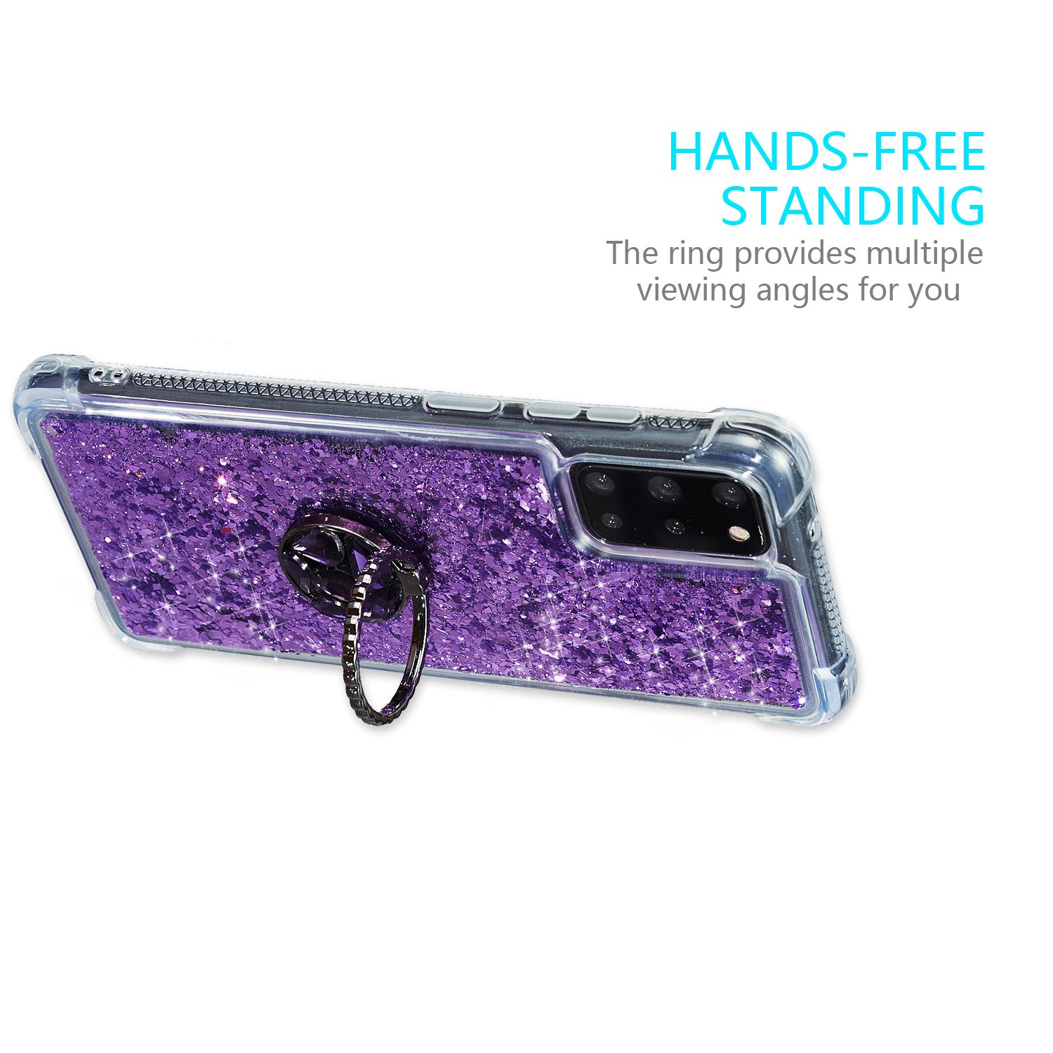 Glitter Powder Quicksand Rhinestone Decor Kickstand TPU Phone Cover for Samsung Galaxy S20 Plus / S20 Plus 5G - Purple