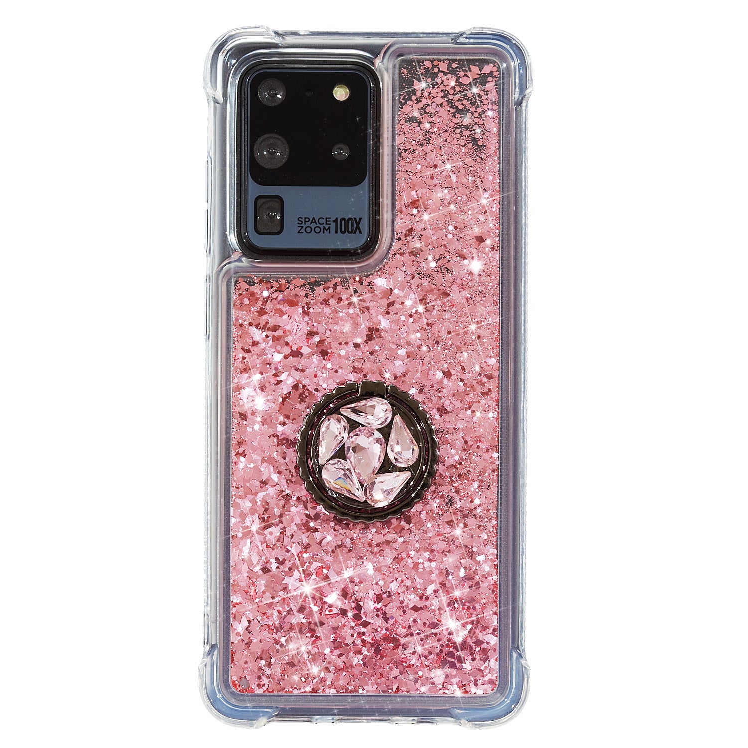 Glitter Powder Quicksand Rhinestone Decor Kickstand TPU Phone Cover for Samsung Galaxy S20 Ultra - Pink