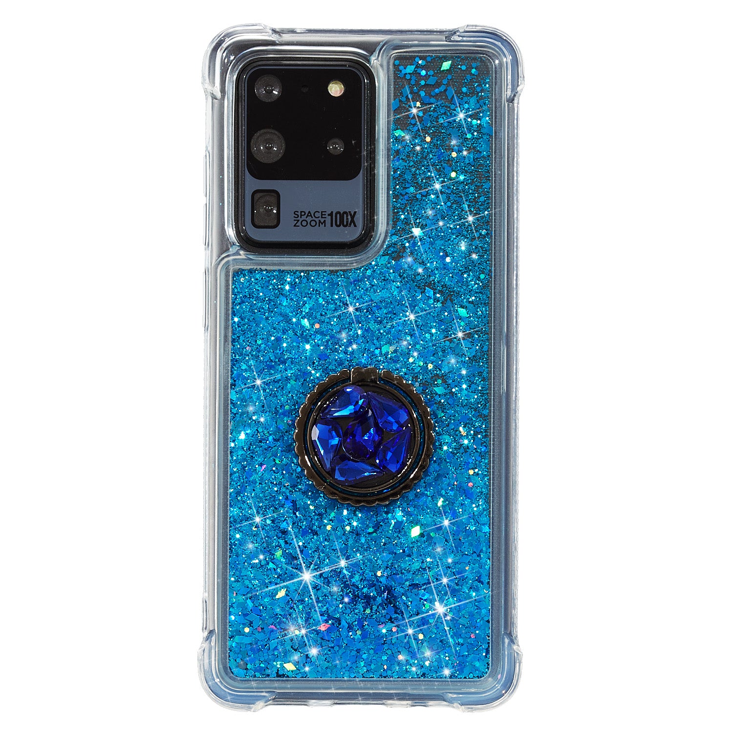 Glitter Powder Quicksand Rhinestone Decor Kickstand TPU Phone Cover for Samsung Galaxy S20 Ultra - Blue