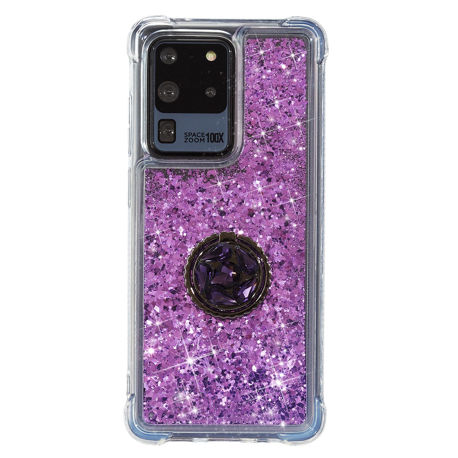 Glitter Powder Quicksand Rhinestone Decor Kickstand TPU Phone Cover for Samsung Galaxy S20 Ultra - Purple