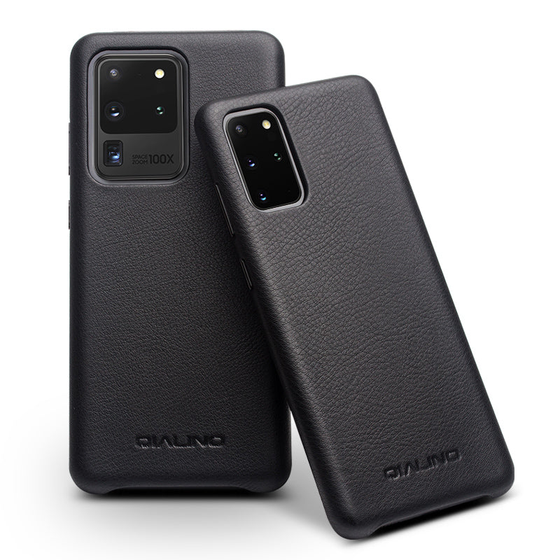 QIALINO Cowhide Leather Coated PC Protector Case for Samsung Galaxy S20 Plus/S20 Plus 5G  - Black