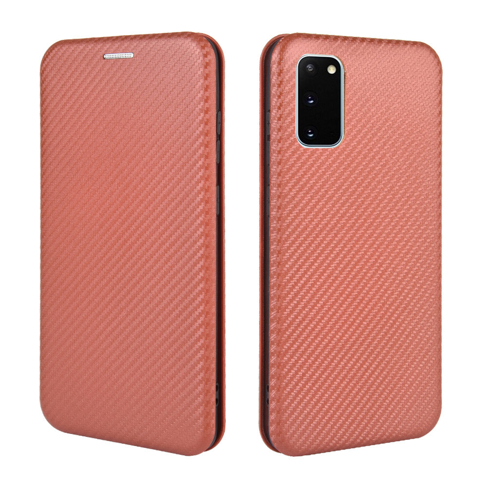 Carbon Fiber Auto-absorbed PU Leather Shell for Samsung Galaxy S20 FE 4G/5G/S20 Lite/S20 FE 2022 - Brown