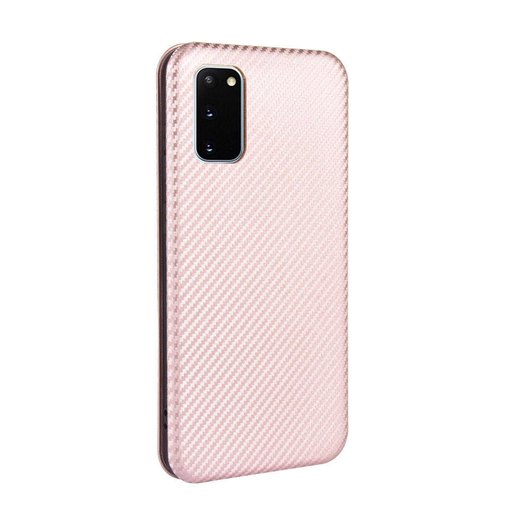 Carbon Fiber Auto-absorbed PU Leather Shell for Samsung Galaxy S20 FE 4G/5G/S20 Lite/S20 FE 2022 - Rose Gold