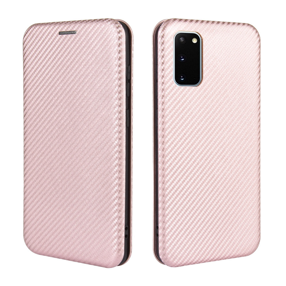 Carbon Fiber Auto-absorbed PU Leather Shell for Samsung Galaxy S20 FE 4G/5G/S20 Lite/S20 FE 2022 - Rose Gold