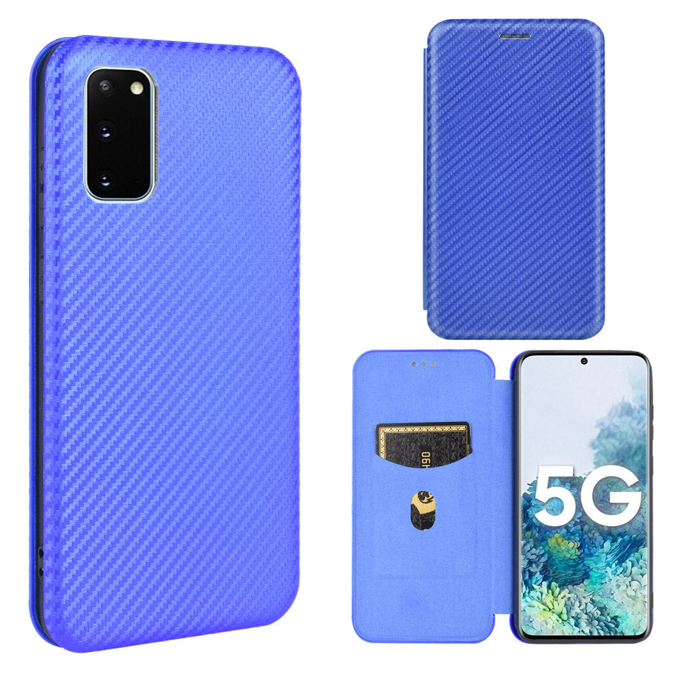 Carbon Fiber Auto-absorbed PU Leather Shell for Samsung Galaxy S20 FE 4G/5G/S20 Lite/S20 FE 2022 - Blue