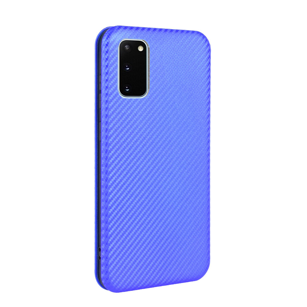 Carbon Fiber Auto-absorbed PU Leather Shell for Samsung Galaxy S20 FE 4G/5G/S20 Lite/S20 FE 2022 - Blue