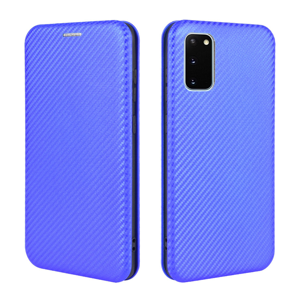 Carbon Fiber Auto-absorbed PU Leather Shell for Samsung Galaxy S20 FE 4G/5G/S20 Lite/S20 FE 2022 - Blue