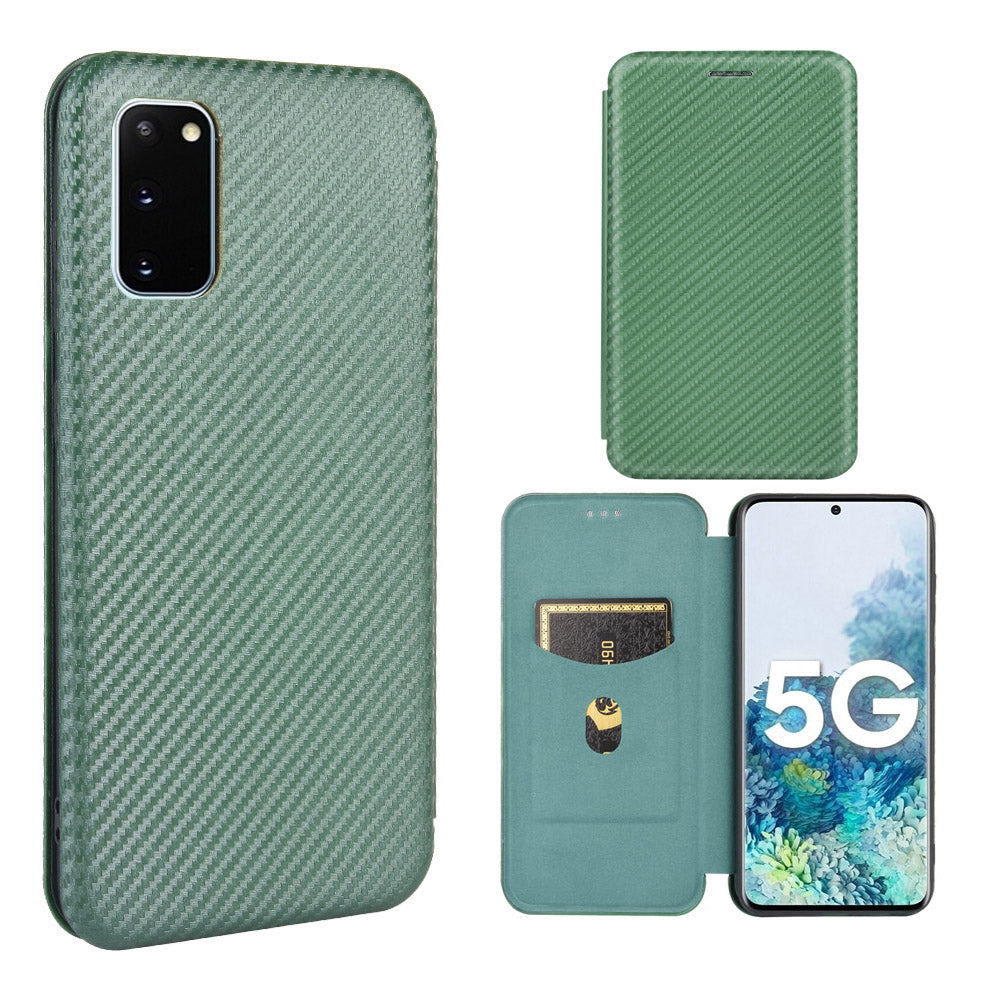 Carbon Fiber Auto-absorbed PU Leather Shell for Samsung Galaxy S20 FE 4G/5G/S20 Lite/S20 FE 2022 - Green