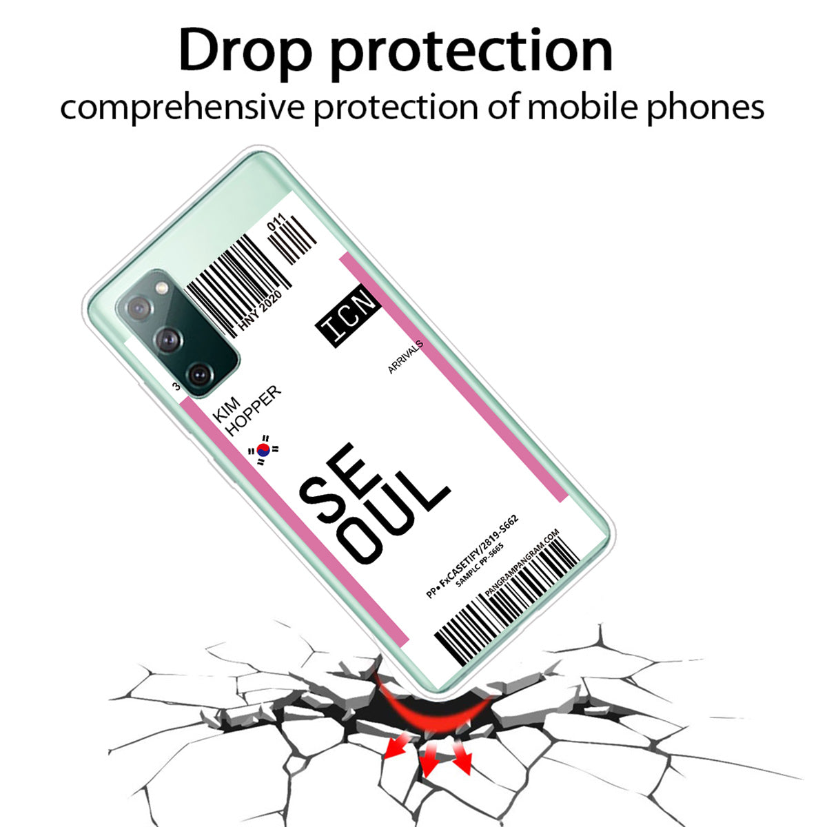 Boarding Pass City Bar Code Texture TPU Protective Cover for Samsung Galaxy S20 FE/S20 Fan Edition/S20 FE 5G/S20 Fan Edition 5G/S20 Lite - SEOUL/KIM HOPPER