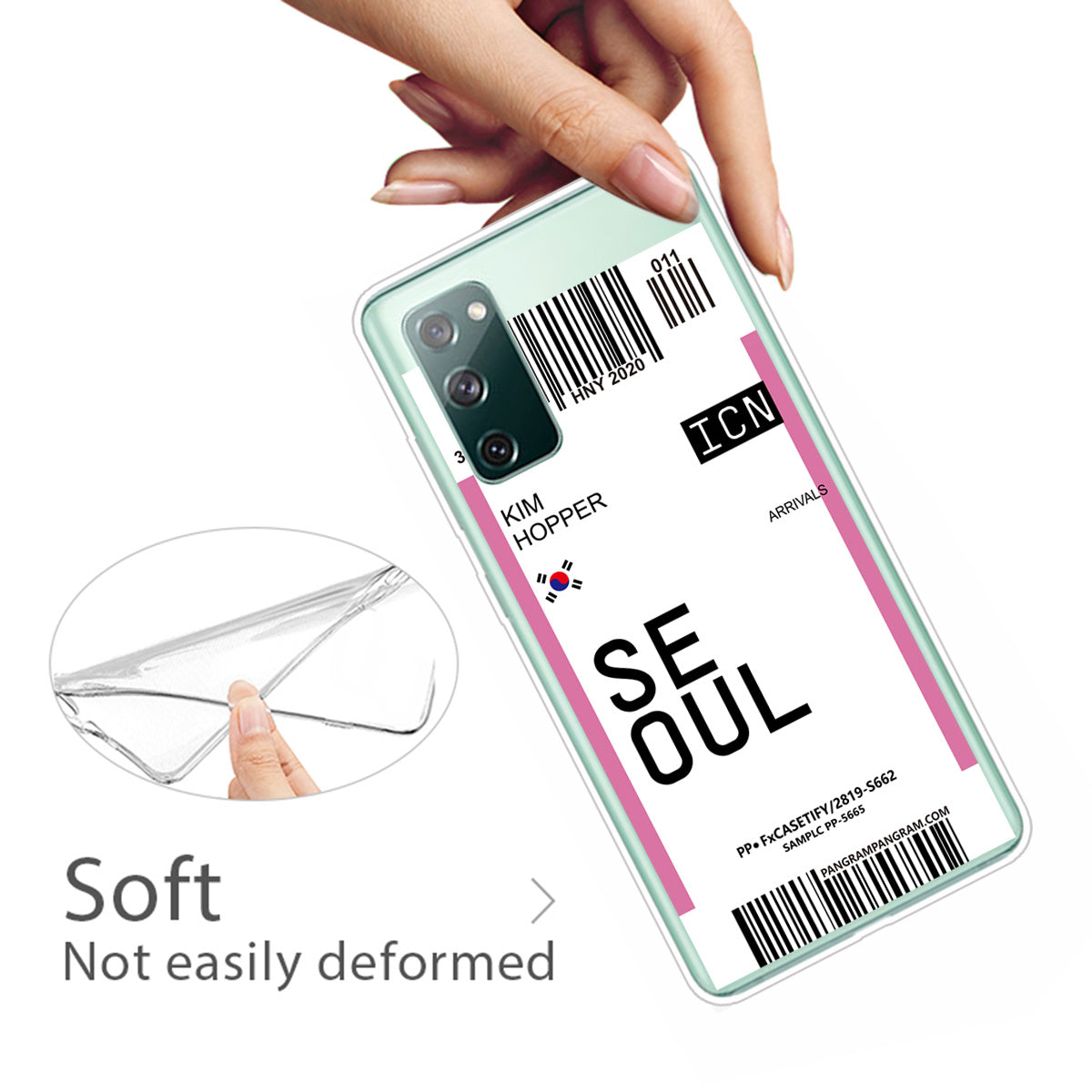 Boarding Pass City Bar Code Texture TPU Protective Cover for Samsung Galaxy S20 FE/S20 Fan Edition/S20 FE 5G/S20 Fan Edition 5G/S20 Lite - SEOUL/KIM HOPPER