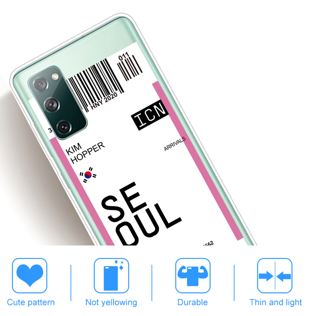 Boarding Pass City Bar Code Texture TPU Protective Cover for Samsung Galaxy S20 FE/S20 Fan Edition/S20 FE 5G/S20 Fan Edition 5G/S20 Lite - SEOUL/KIM HOPPER