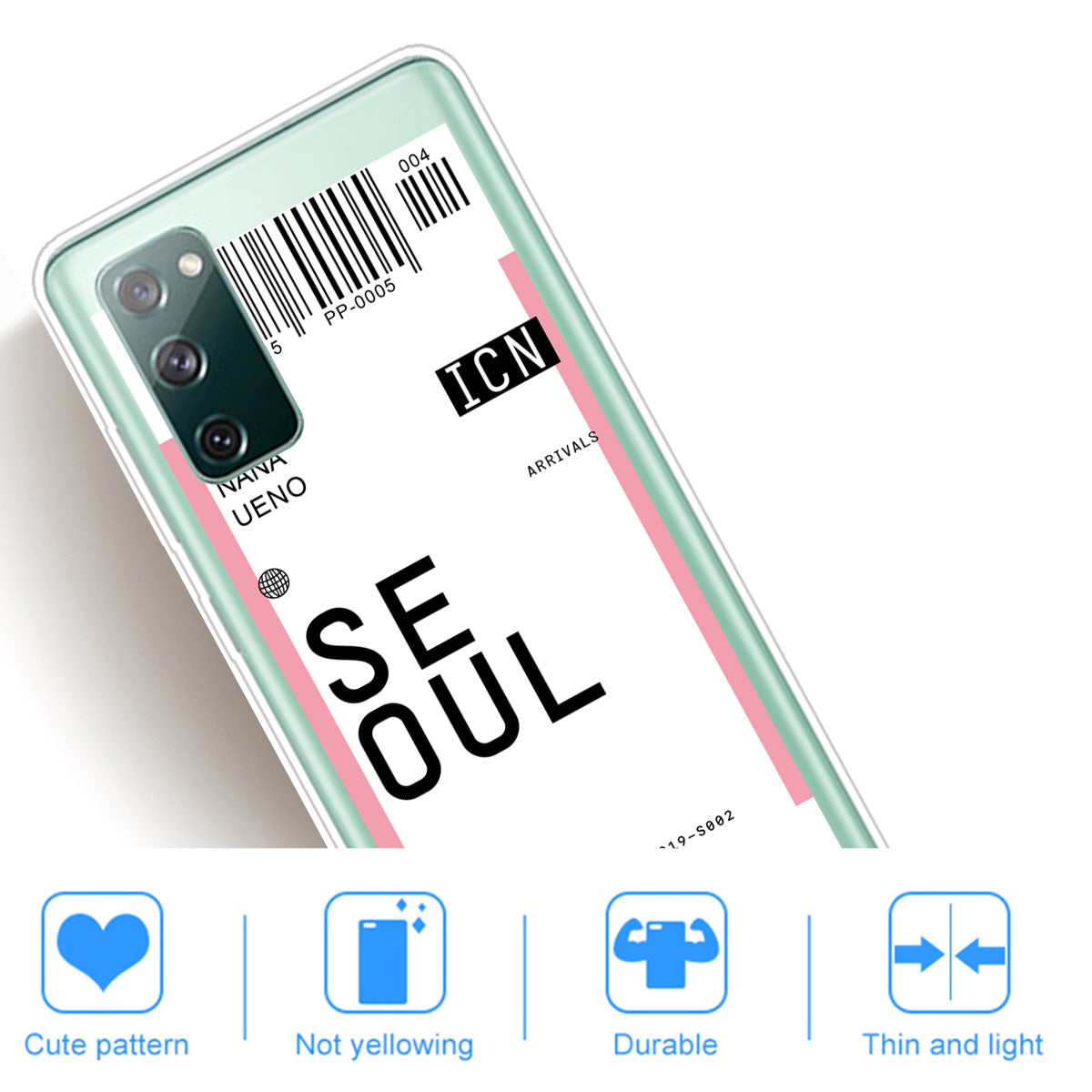 Boarding Pass City Bar Code Texture TPU Protective Cover for Samsung Galaxy S20 FE/S20 Fan Edition/S20 FE 5G/S20 Fan Edition 5G/S20 Lite - SEOUL/NANA UENO