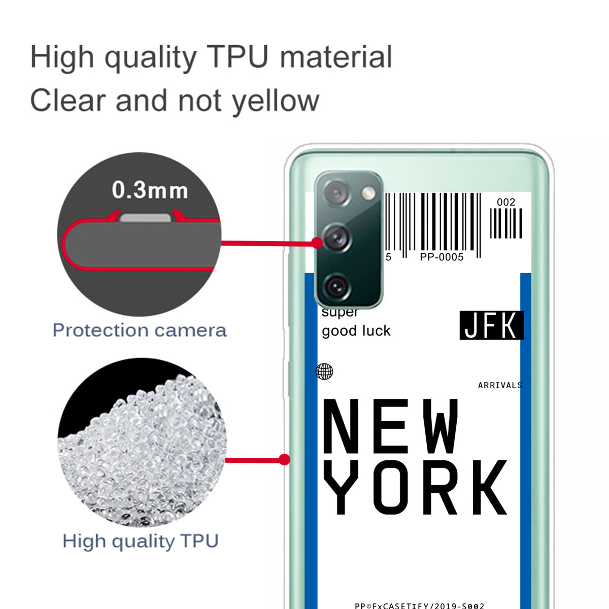 Boarding Pass City Bar Code Texture TPU Protective Cover for Samsung Galaxy S20 FE/S20 Fan Edition/S20 FE 5G/S20 Fan Edition 5G/S20 Lite - NEW YORK/JFK