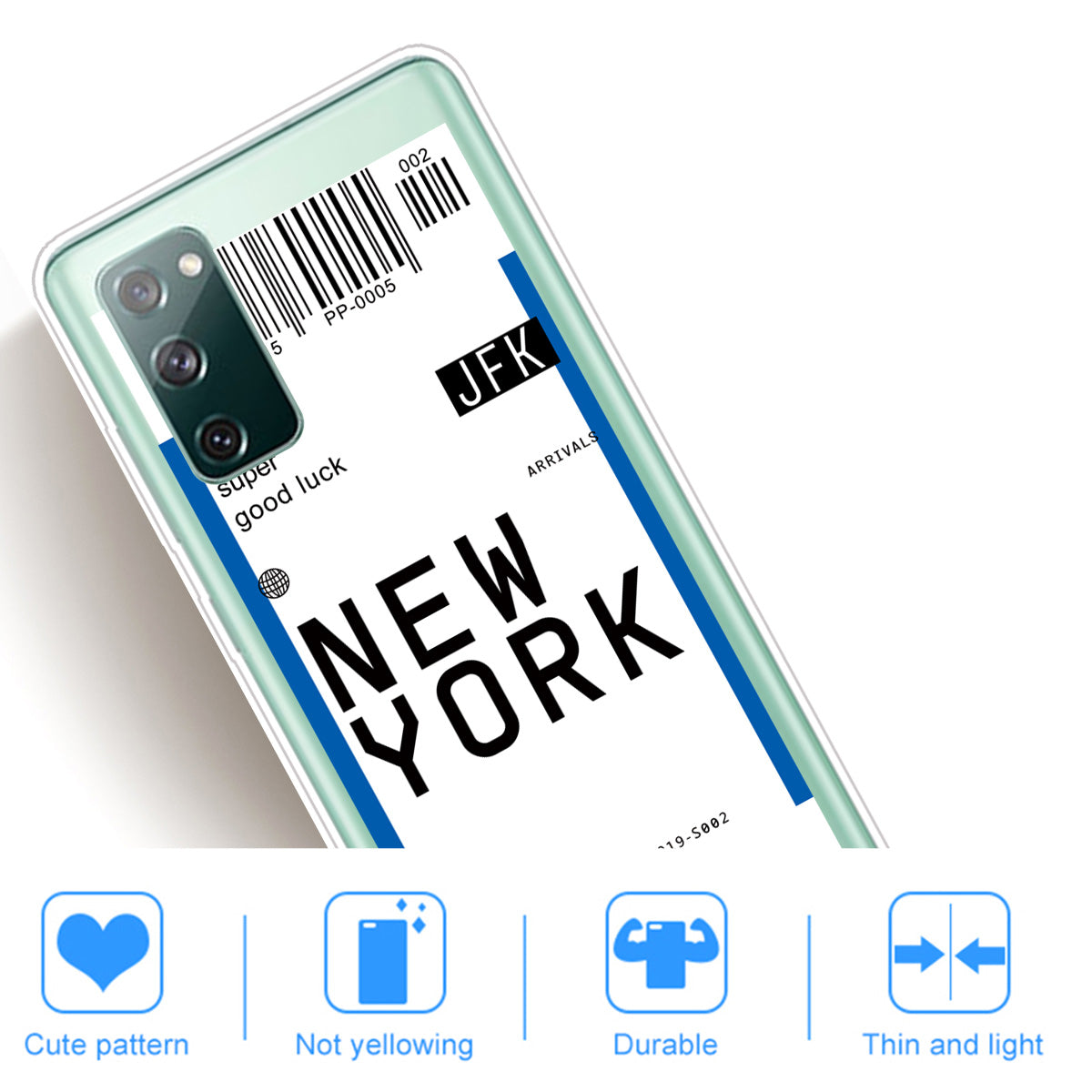 Boarding Pass City Bar Code Texture TPU Protective Cover for Samsung Galaxy S20 FE/S20 Fan Edition/S20 FE 5G/S20 Fan Edition 5G/S20 Lite - NEW YORK/JFK