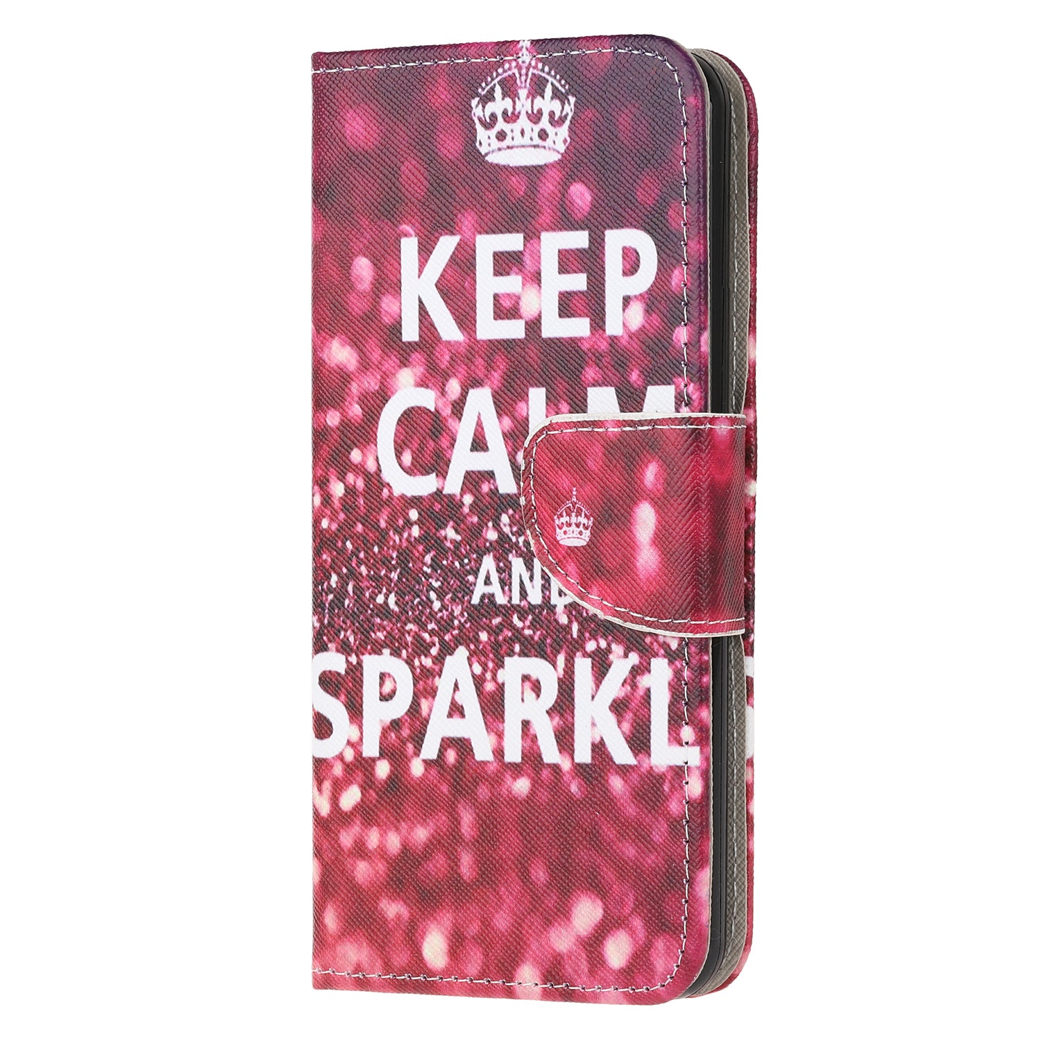 Patterned Cross Texture Leather Protector Wallet Case for Samsung Galaxy S20 Lite/S20 Fan Edition - Keep Calm and Sparkle