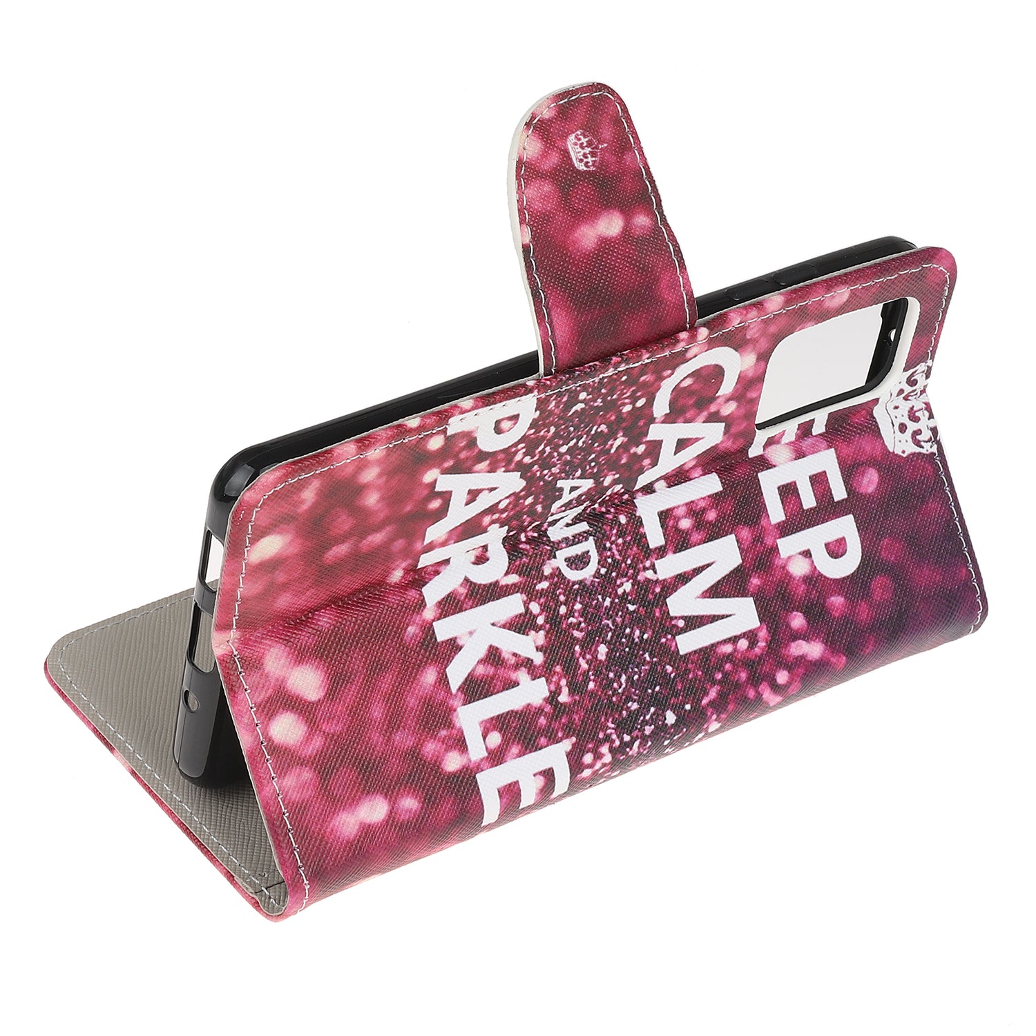 Patterned Cross Texture Leather Protector Wallet Case for Samsung Galaxy S20 Lite/S20 Fan Edition - Keep Calm and Sparkle