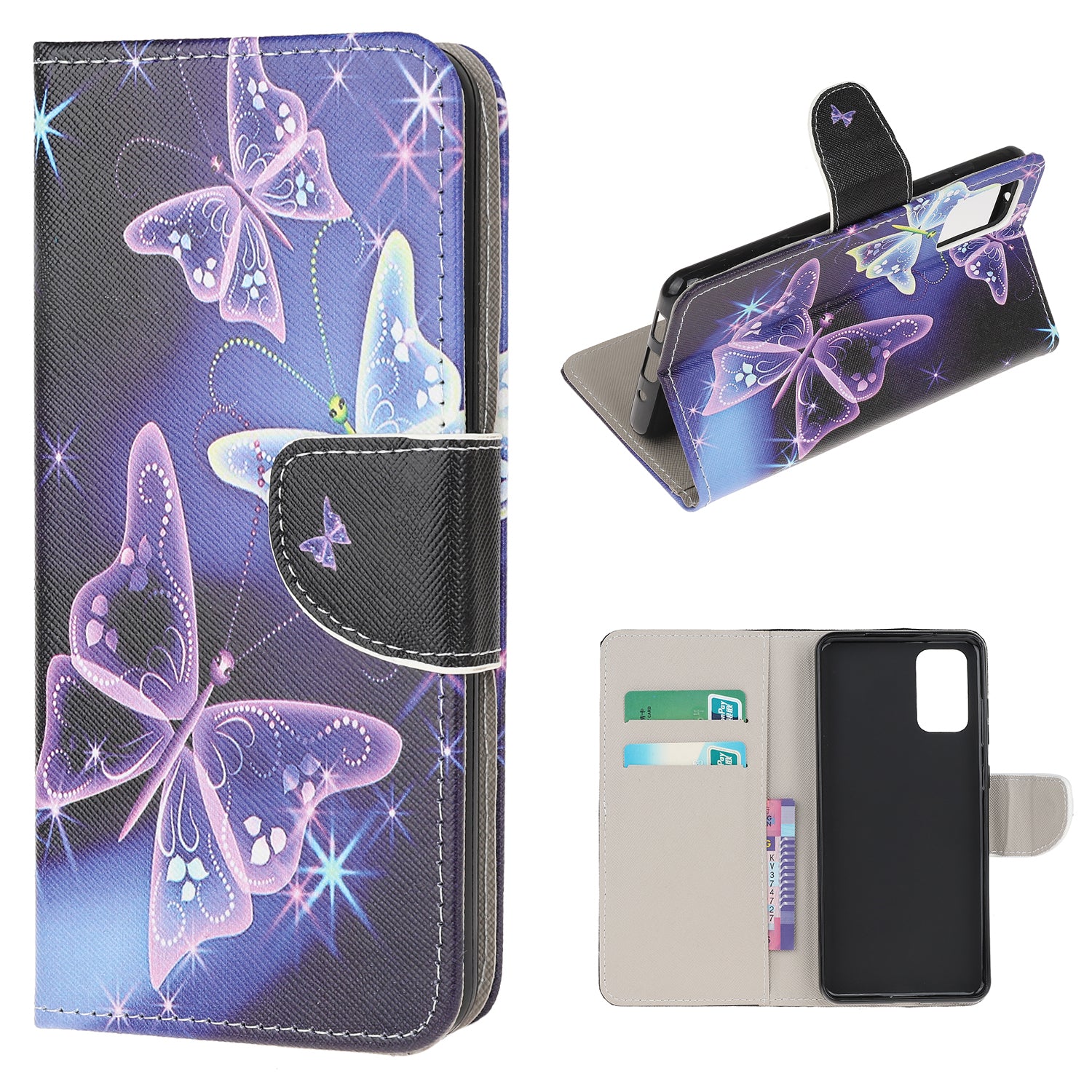 Patterned Cross Texture Leather Protector Wallet Case for Samsung Galaxy S20 Lite/S20 Fan Edition - Vivid Butterflies