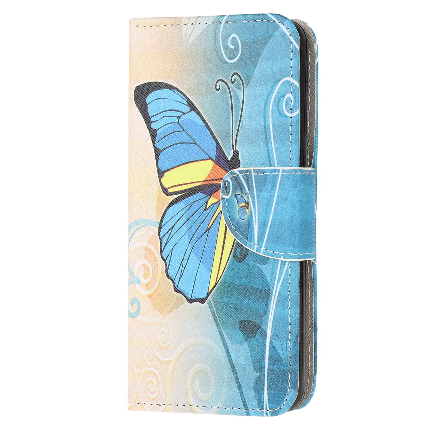 Patterned Cross Texture Leather Protector Wallet Case for Samsung Galaxy S20 Lite/S20 Fan Edition - Blue Butterfly