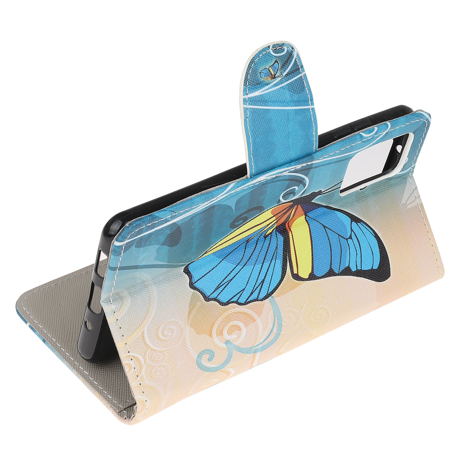 Patterned Cross Texture Leather Protector Wallet Case for Samsung Galaxy S20 Lite/S20 Fan Edition - Blue Butterfly