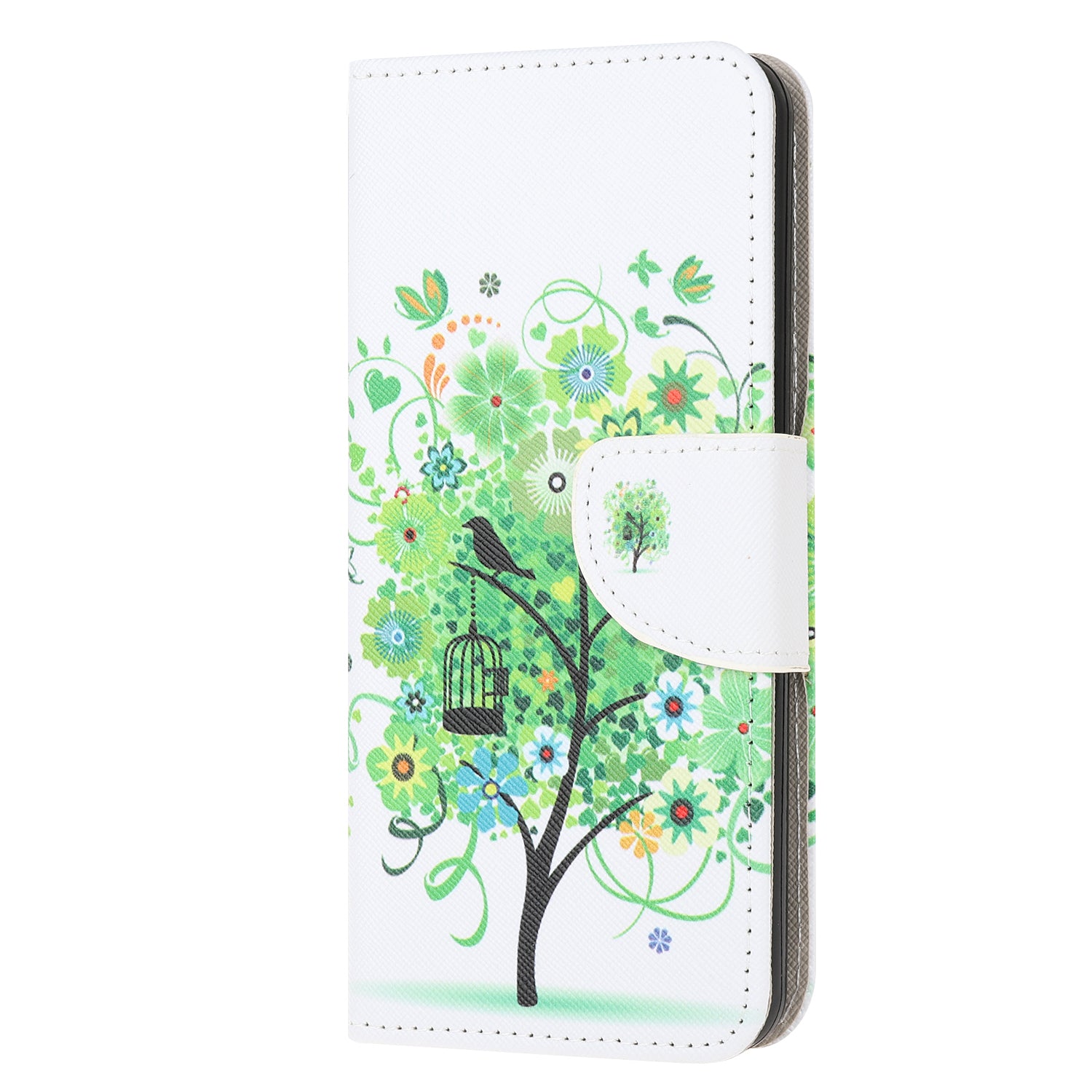 Patterned Cross Texture Leather Protector Wallet Case for Samsung Galaxy S20 Lite/S20 Fan Edition - Green Tree