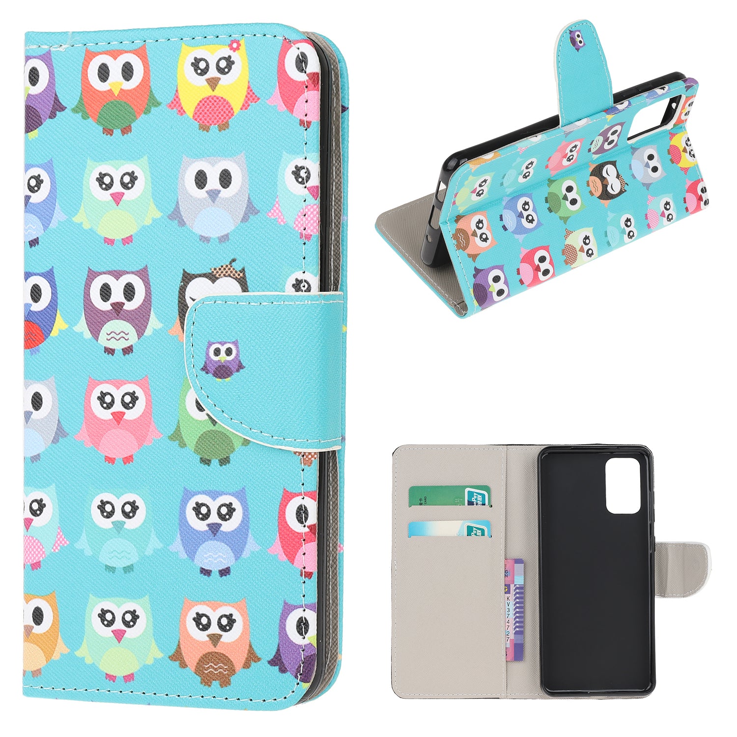 Patterned Cross Texture Leather Protector Wallet Case for Samsung Galaxy S20 Lite/S20 Fan Edition - Cute Owls