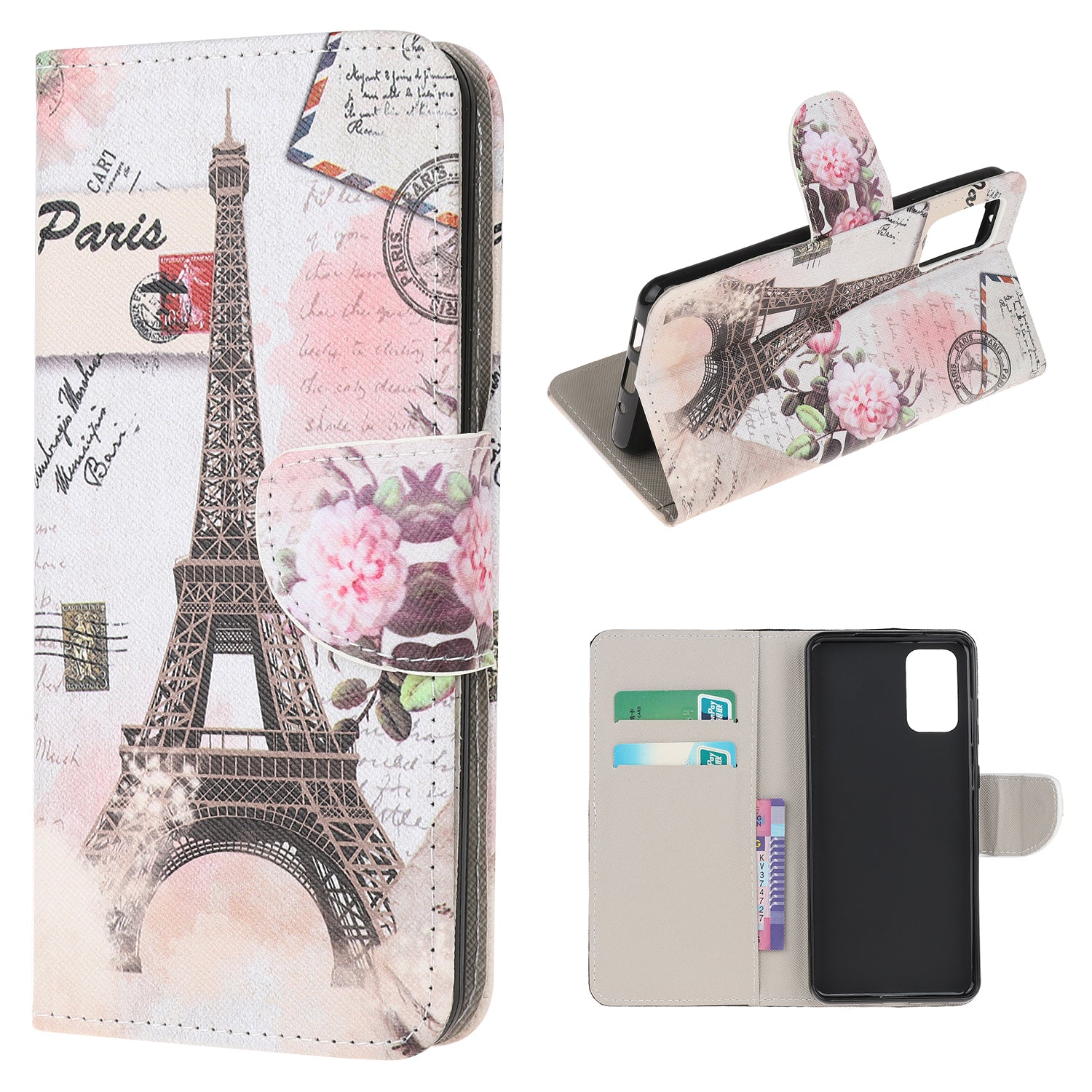 Patterned Cross Texture Leather Protector Wallet Case for Samsung Galaxy S20 Lite/S20 Fan Edition - Eiffel Tower