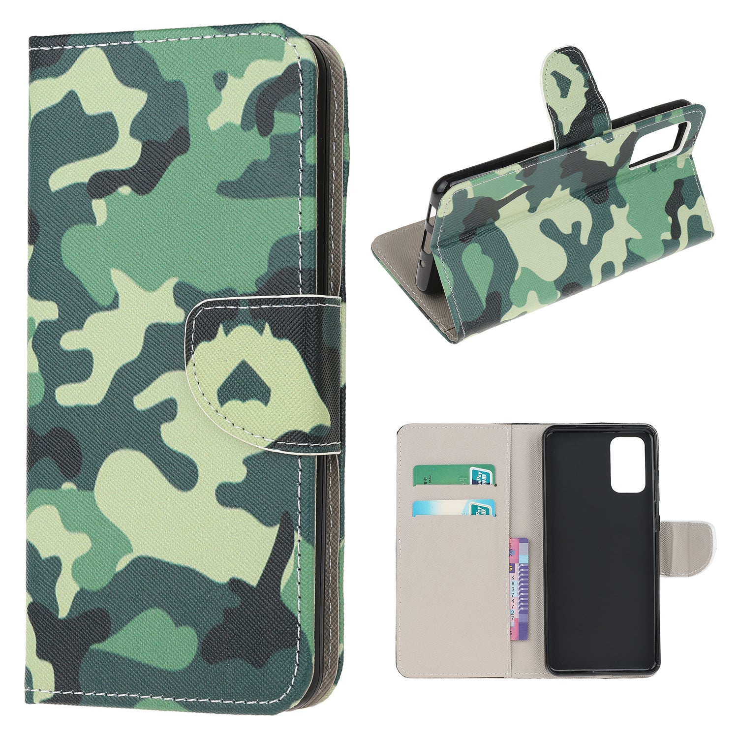 Patterned Cross Texture Leather Protector Wallet Case for Samsung Galaxy S20 Lite/S20 Fan Edition - Camouflage