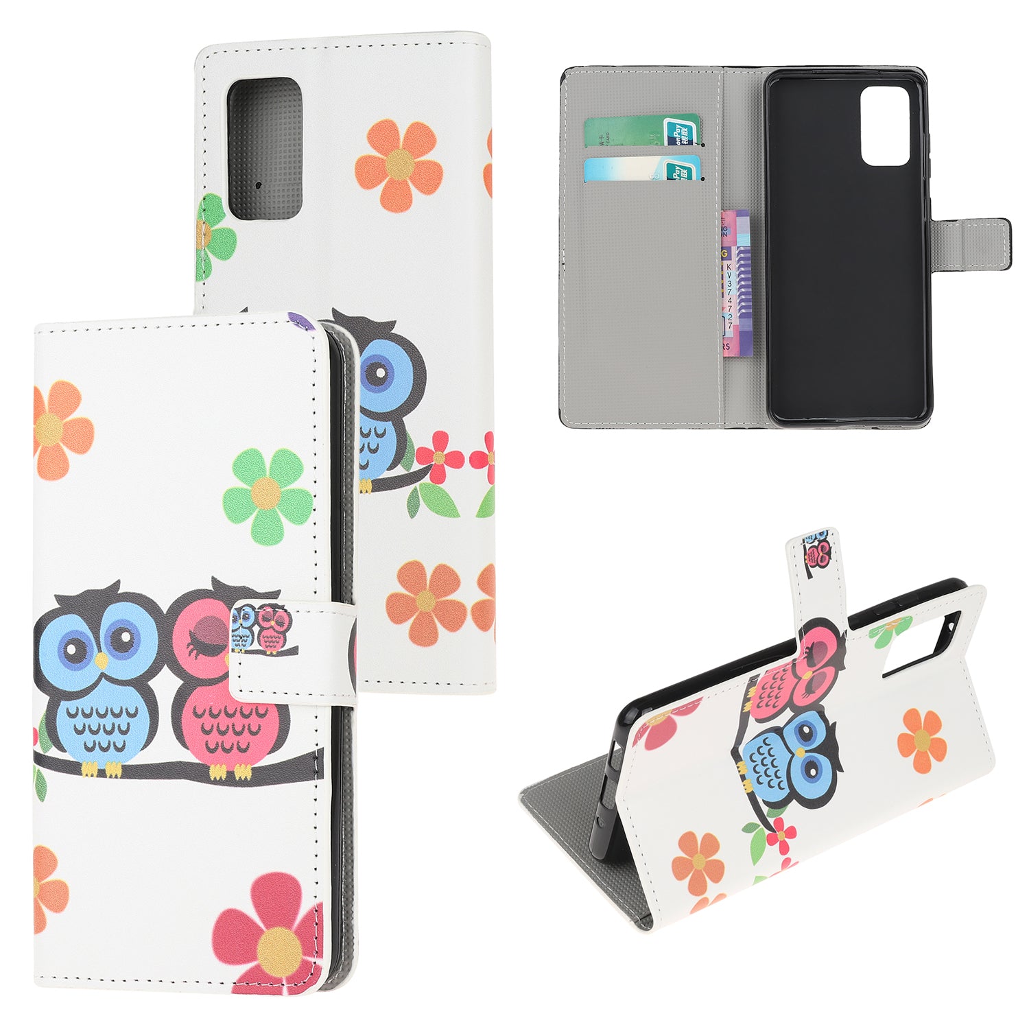 Phone Cover Pattern Printing Wallet Leather Case for Samsung Galaxy S20 Lite/S20 Fan Edition - Couple Owls