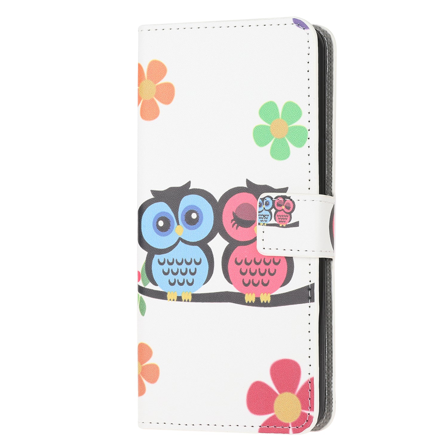 Phone Cover Pattern Printing Wallet Leather Case for Samsung Galaxy S20 Lite/S20 Fan Edition - Couple Owls