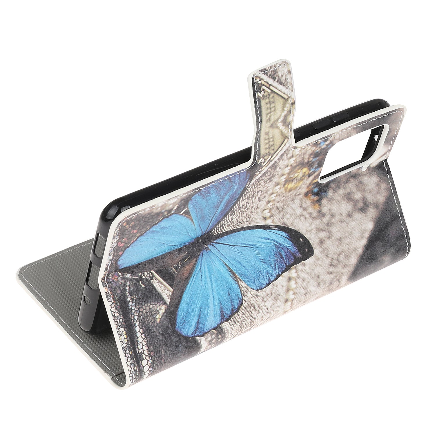 Phone Cover Pattern Printing Wallet Leather Case for Samsung Galaxy S20 Lite/S20 Fan Edition - Blue Butterfly