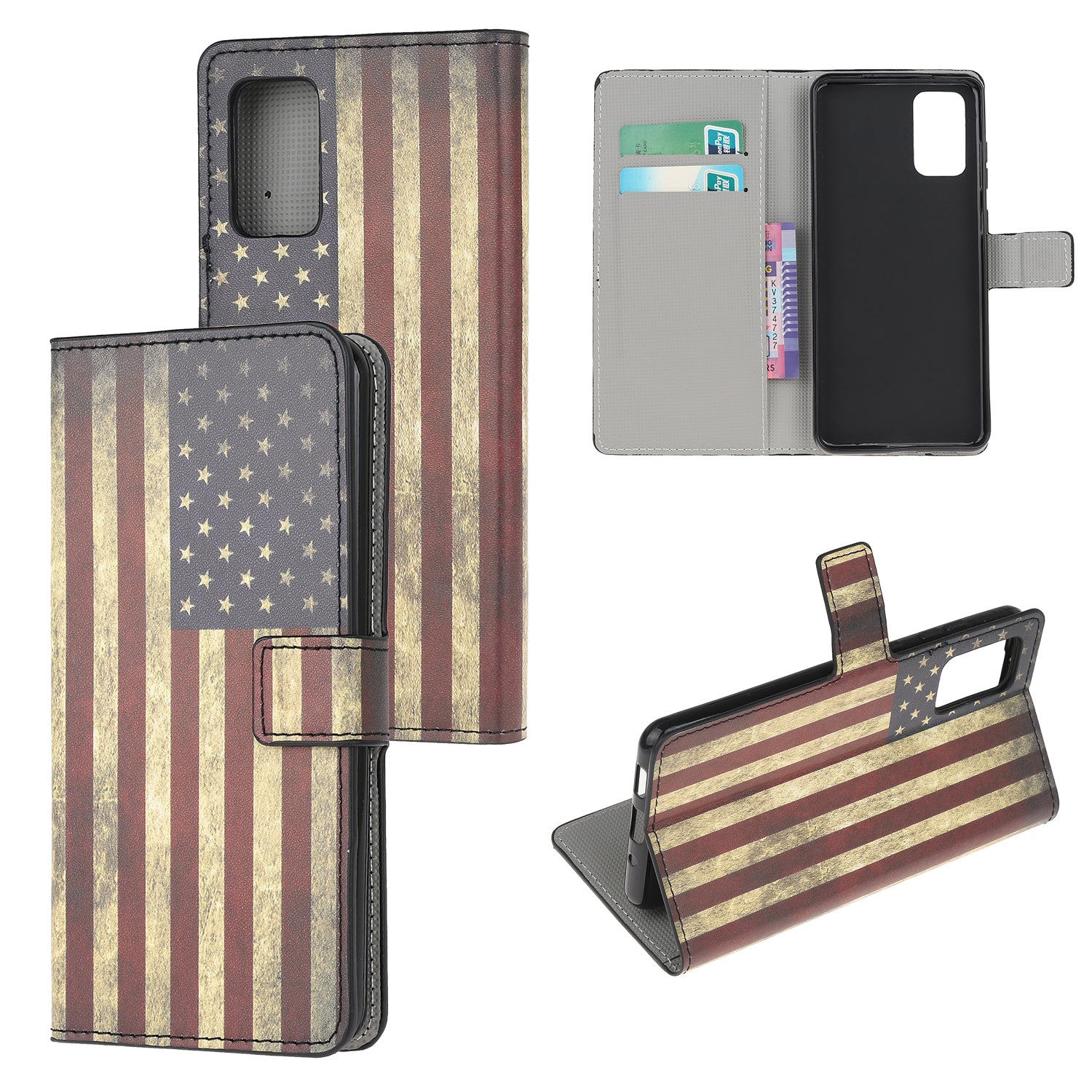 Phone Cover Pattern Printing Wallet Leather Case for Samsung Galaxy S20 Lite/S20 Fan Edition - Vintage US Flag