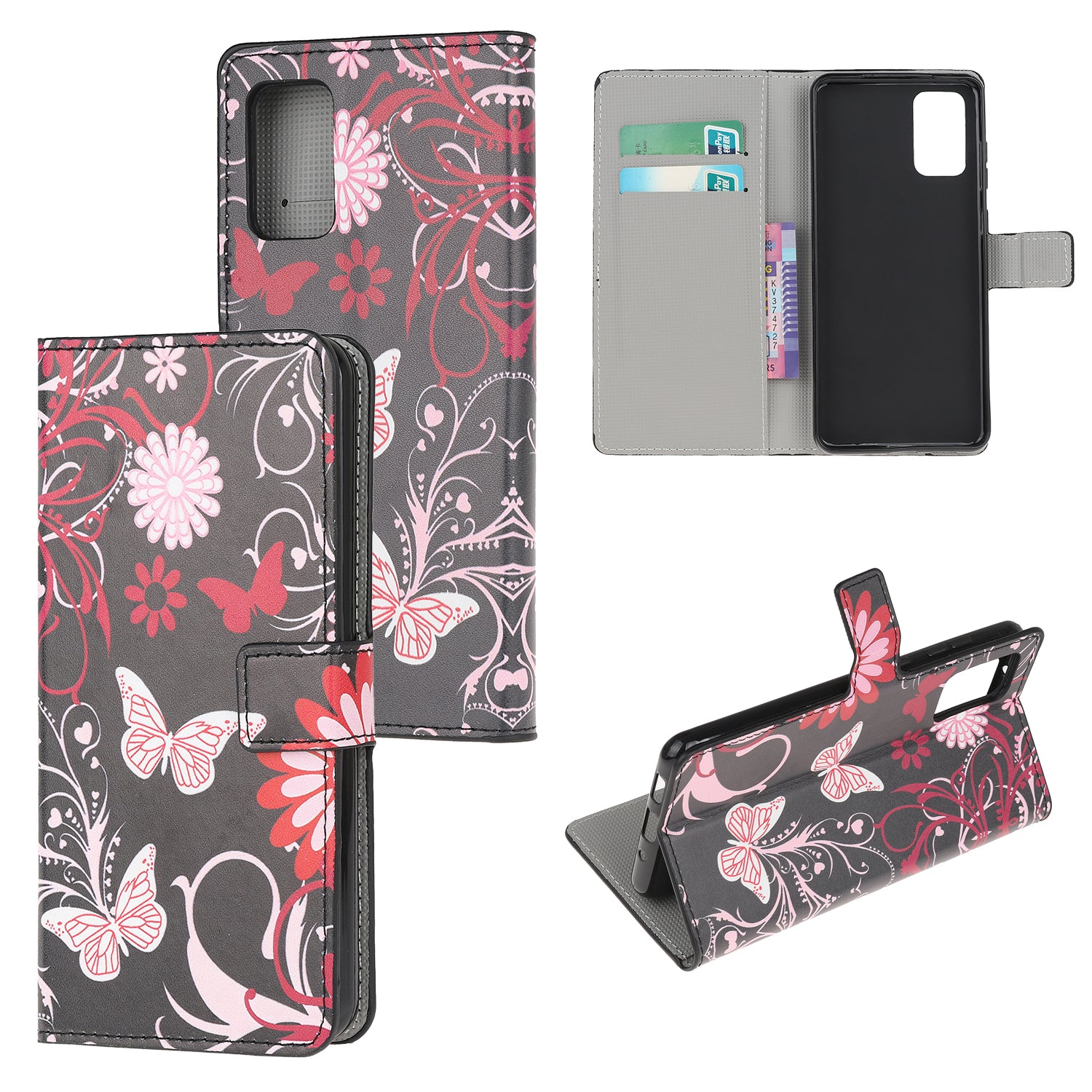 Phone Cover Pattern Printing Wallet Leather Case for Samsung Galaxy S20 Lite/S20 Fan Edition - Butterfly and Flower