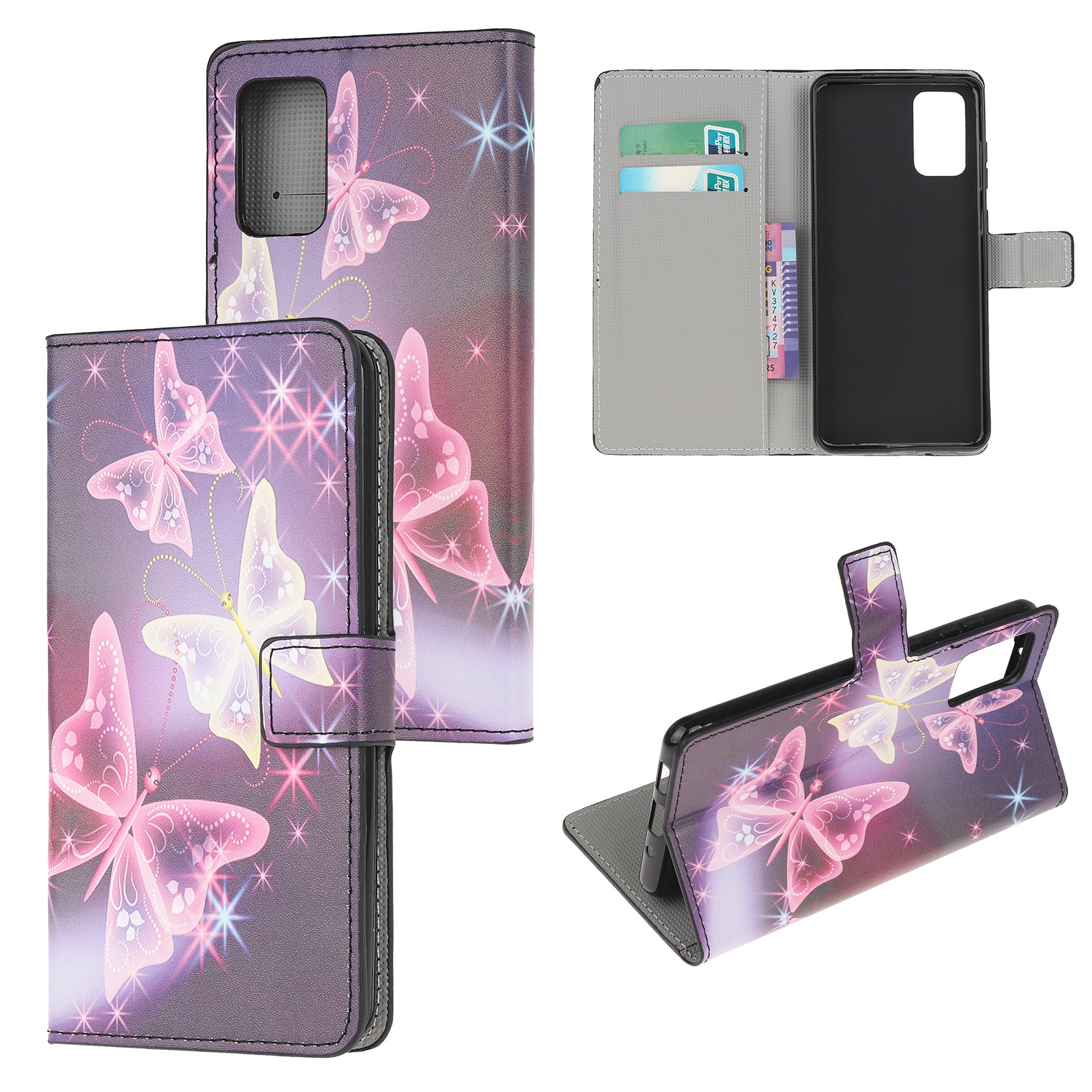 Phone Cover Pattern Printing Wallet Leather Case for Samsung Galaxy S20 Lite/S20 Fan Edition - Shiny Butterfly