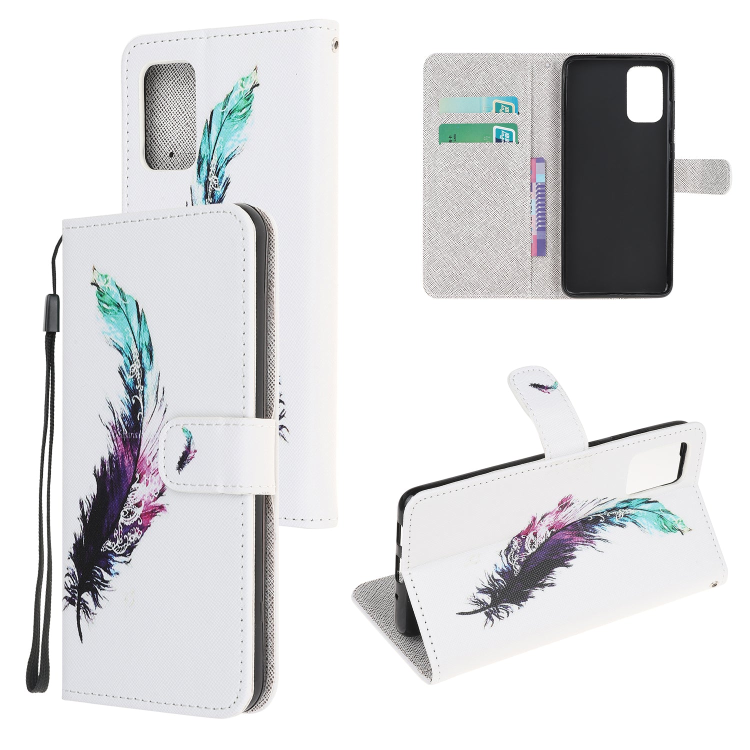 Newly Case Printing Cross Texture Stand Leather Cover for Samsung Galaxy S20 Lite/S20 Fan Edition - Feather