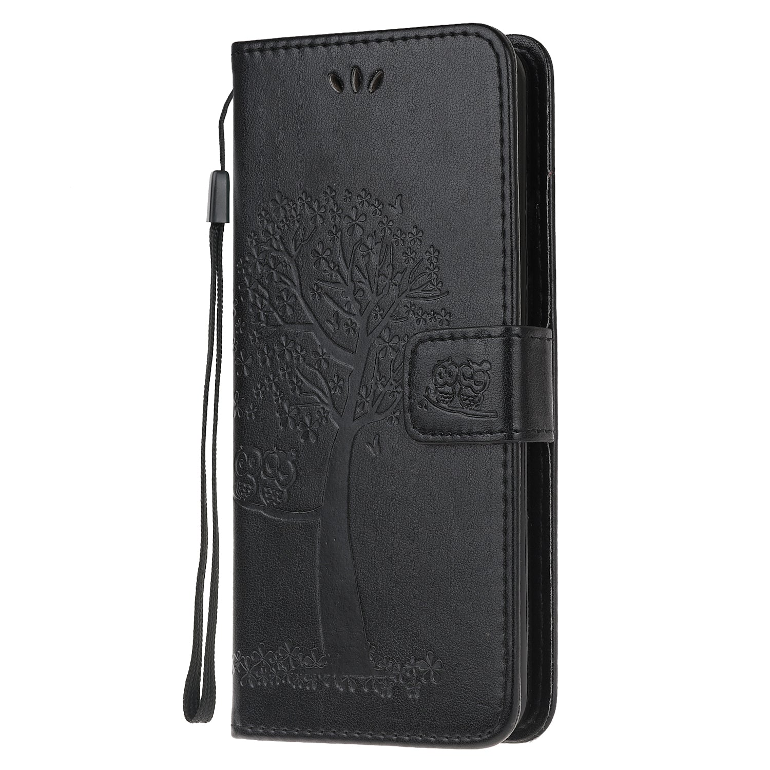 Imprint Tree Owl Wallet Leather Cover Stand Case for Samsung Galaxy S20 Lite/S20 Fan Edition - Black