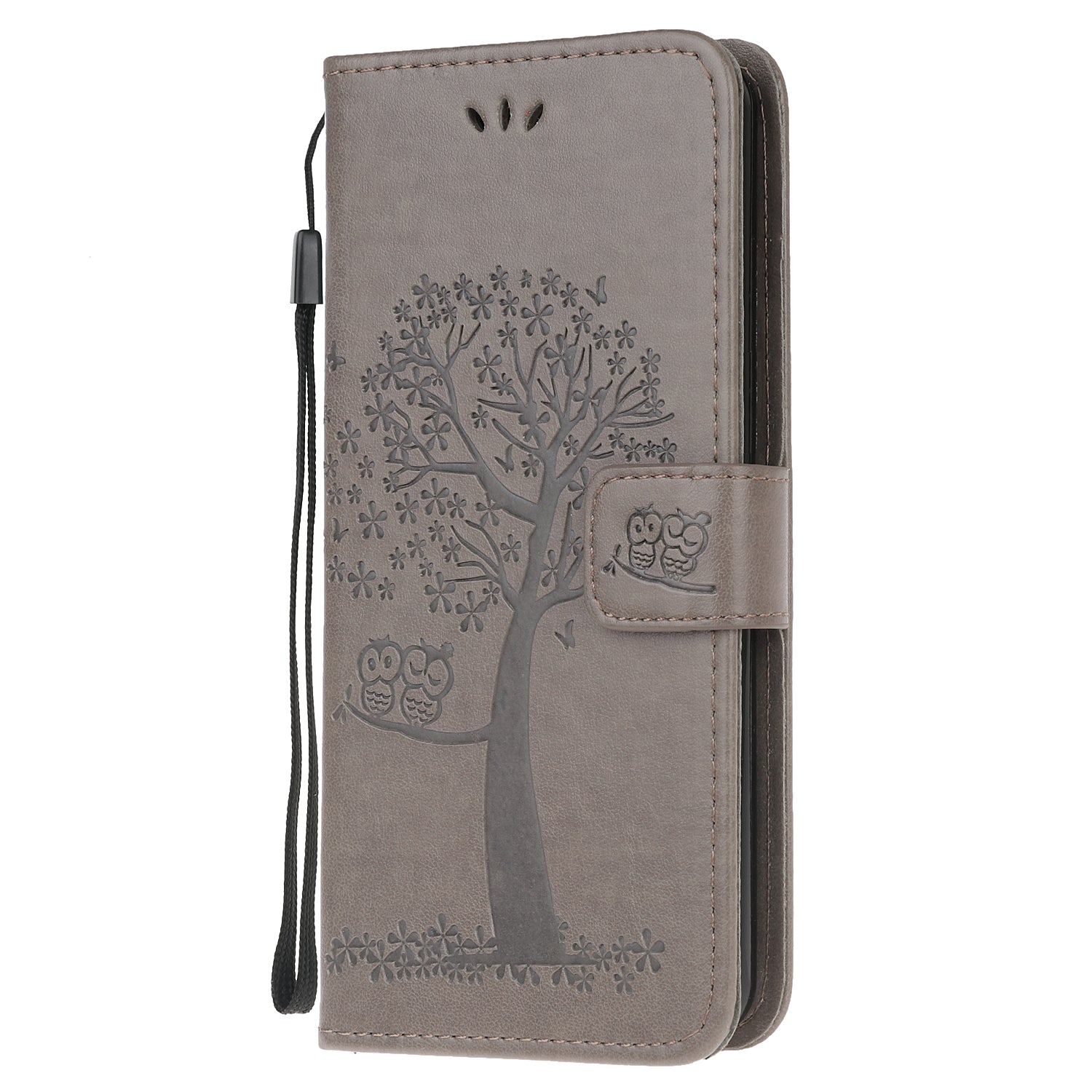 Imprint Tree Owl Wallet Leather Cover Stand Case for Samsung Galaxy S20 Lite/S20 Fan Edition - Grey