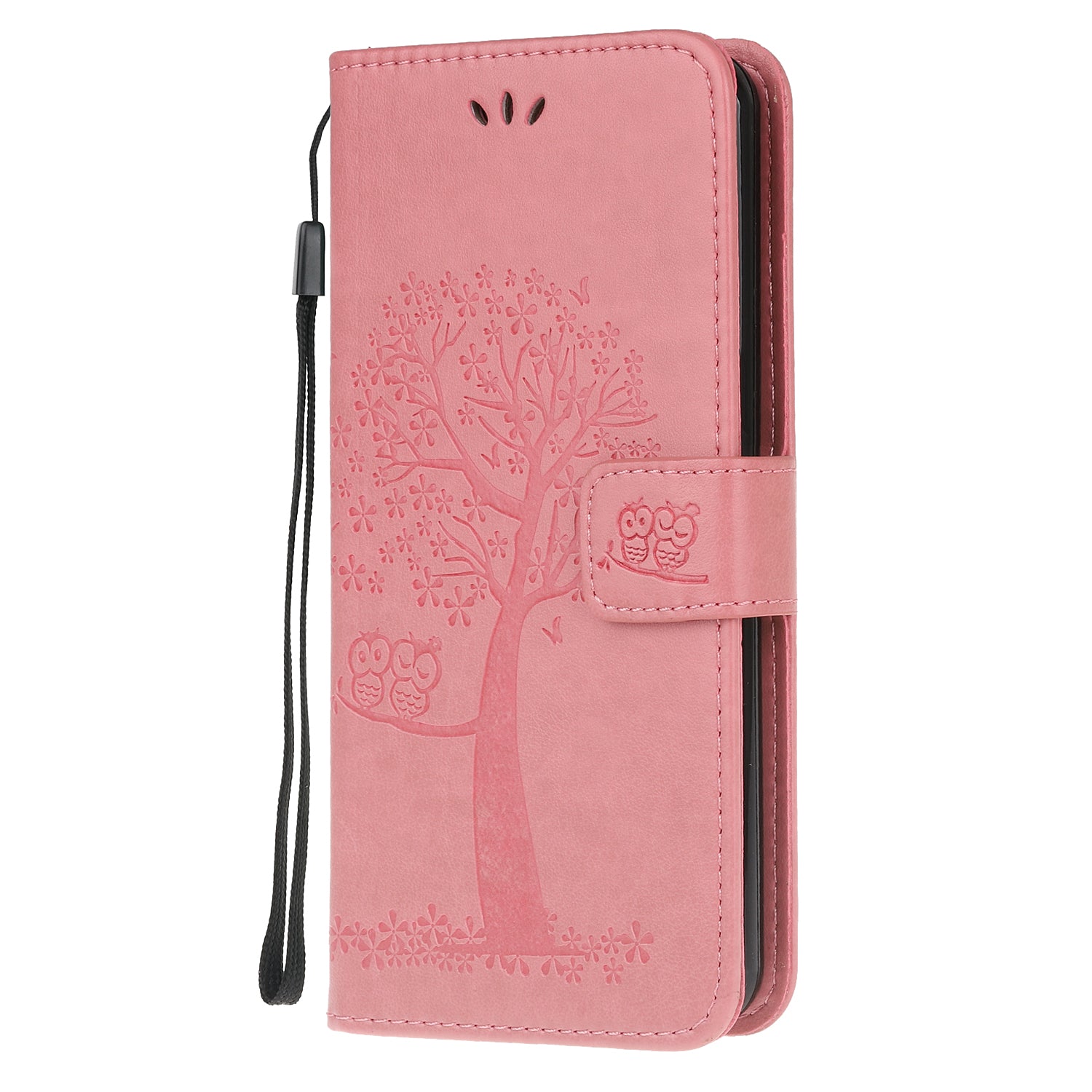 Imprint Tree Owl Wallet Leather Cover Stand Case for Samsung Galaxy S20 Lite/S20 Fan Edition - Pink