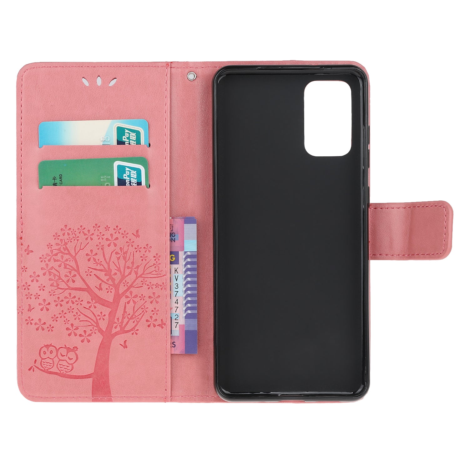 Imprint Tree Owl Wallet Leather Cover Stand Case for Samsung Galaxy S20 Lite/S20 Fan Edition - Pink