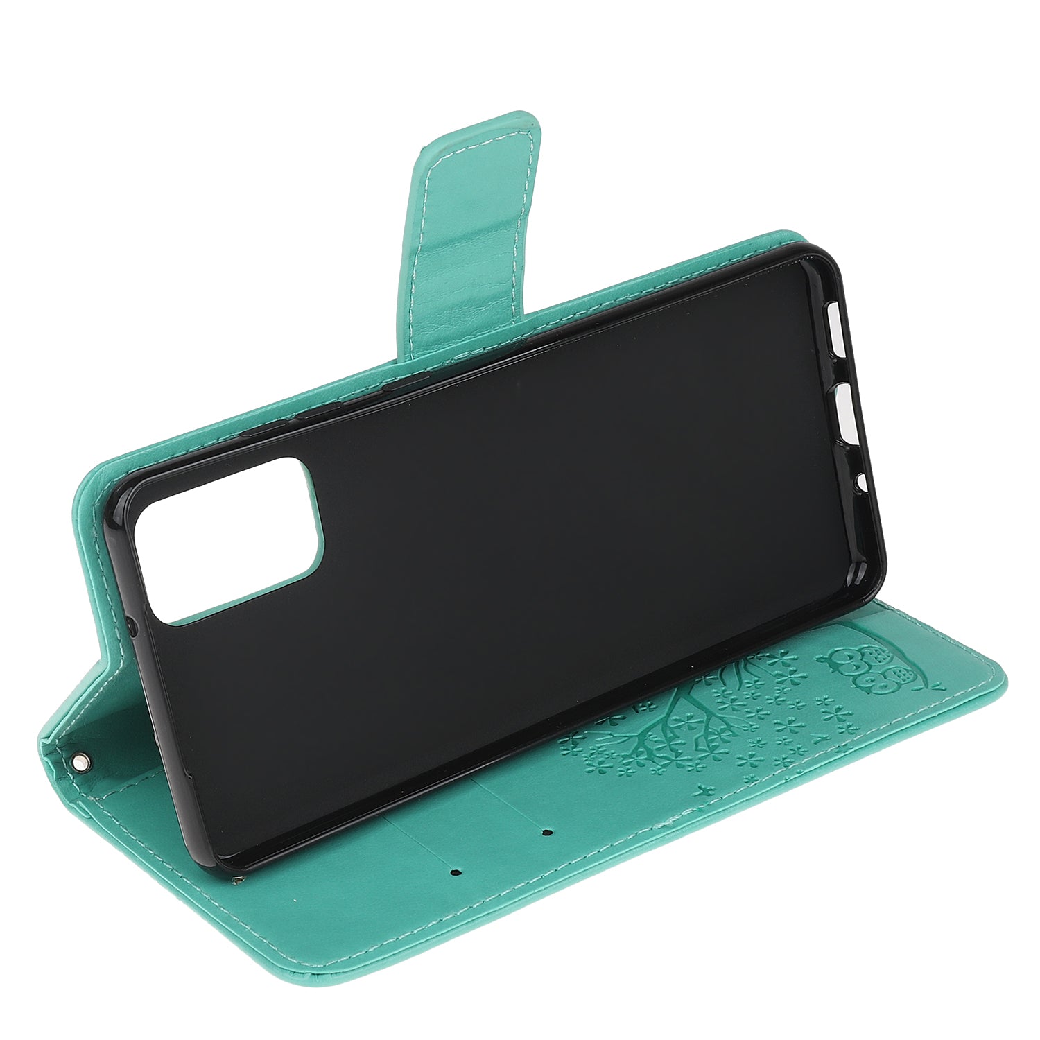 Imprint Tree Owl Wallet Leather Cover Stand Case for Samsung Galaxy S20 Lite/S20 Fan Edition - Cyan