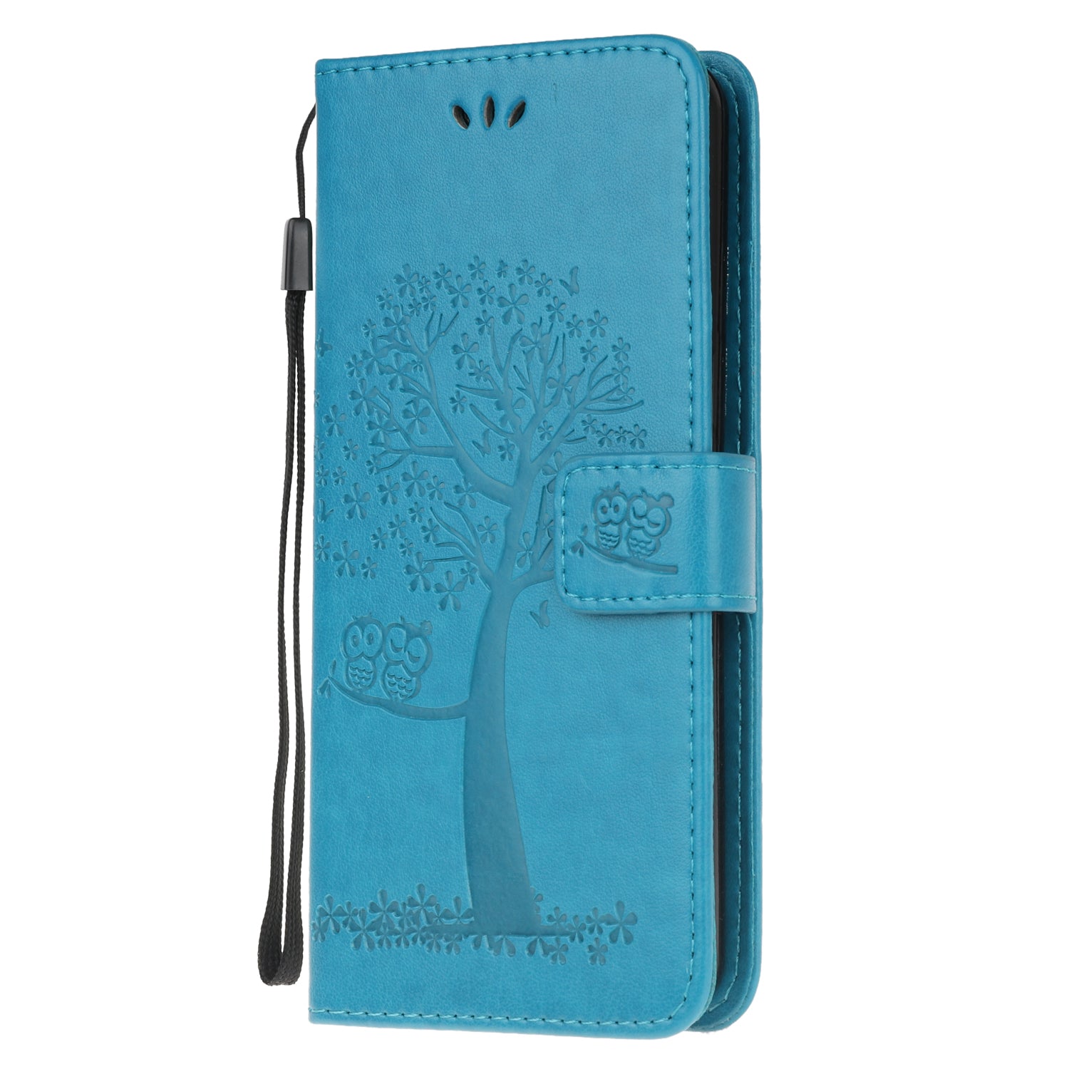 Imprint Tree Owl Wallet Leather Cover Stand Case for Samsung Galaxy S20 Lite/S20 Fan Edition - Blue