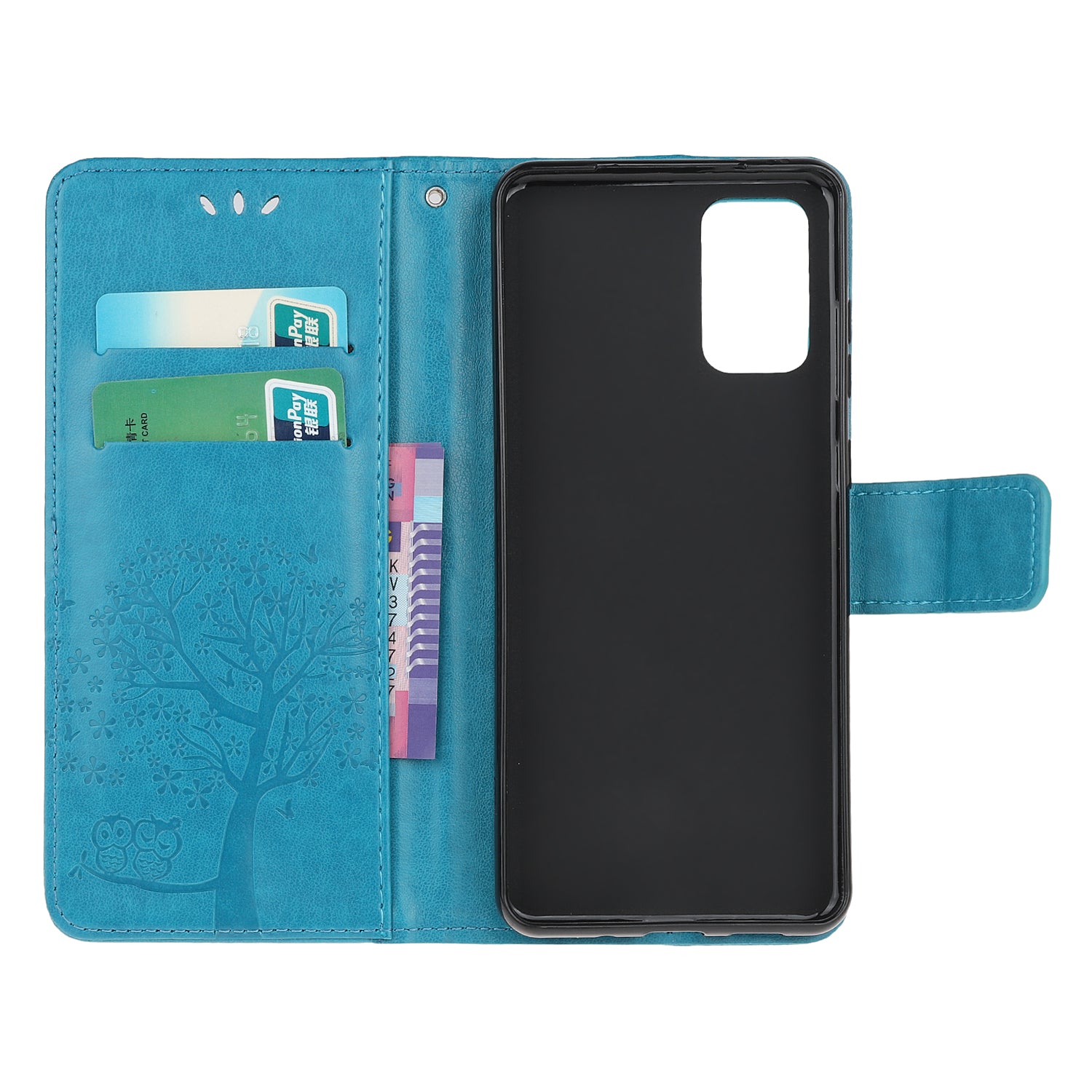 Imprint Tree Owl Wallet Leather Cover Stand Case for Samsung Galaxy S20 Lite/S20 Fan Edition - Blue